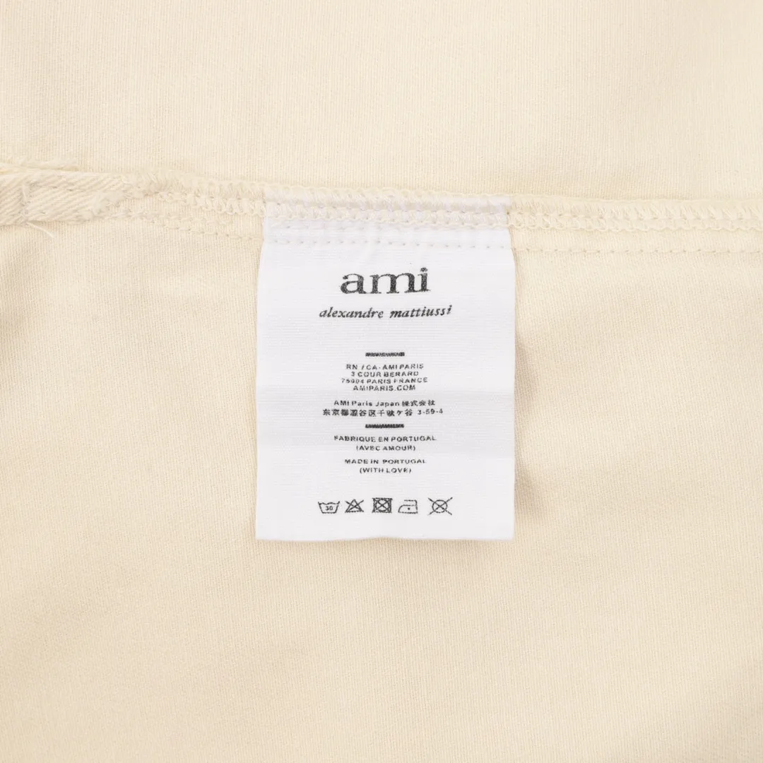 🅿️540 AMI PARIS 25 new autumn and winter woven love embroidered long-sleeved denim loose casual lapel jacket, buttons decorated with LOGO YP, can be worn by men and women, dropped shoulder length, color: apricot, apricot red heart, denim basket size: S-XL
