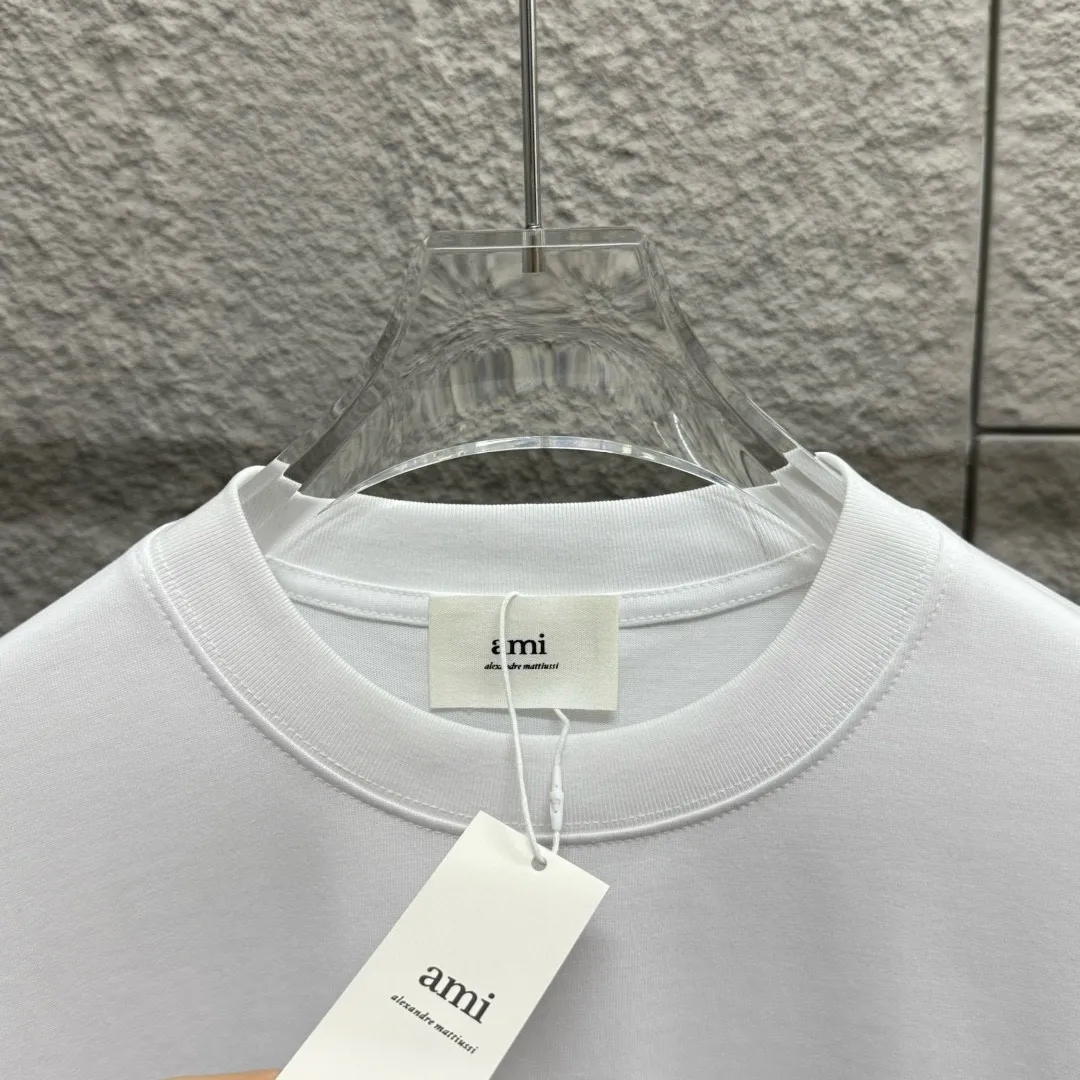 🅿️180 Ami* love embroidery 2025 spring and summer new style Big love A embroidered personalized letters Customized double yarn plain cotton fabric Short-sleeved T-shirt Uniform for men and women Color: white floral gray black Size: S (90-130 pounds) M (120-150 pounds) L (140-165 pounds) XL (160-180 pounds) XXL (180-210 pounds)