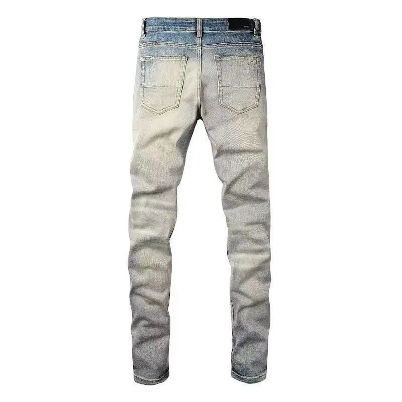 P168 💰 AMIRI patch embroidery jeans trousers AMIRI high street basic ripped tight elastic jeans trousers amiri brand jeans break the production process and cutting of the original jeans, the fabrics are softer and more comfortable Hand-sewn collar label Customized logo buttons Genuine leather tag Color: Picture color Size: 30-32-34-36