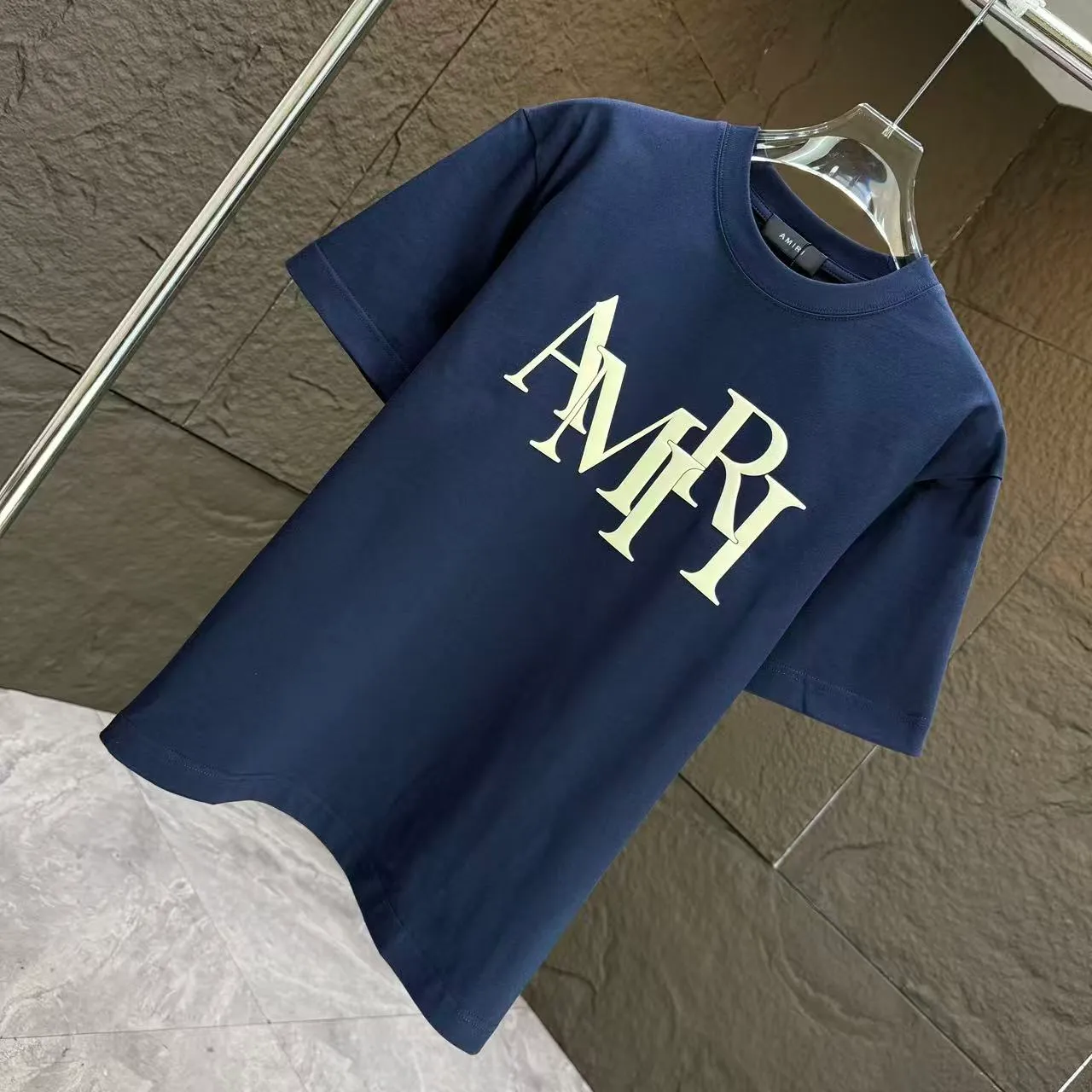 P140 AMIRI* 2025 autumn and winter new short-sleeved T-shirt, customized pure cotton letter logo, three-dimensional foaming, color: black, white, smart color, dark blue, code number: S M L XL XXL