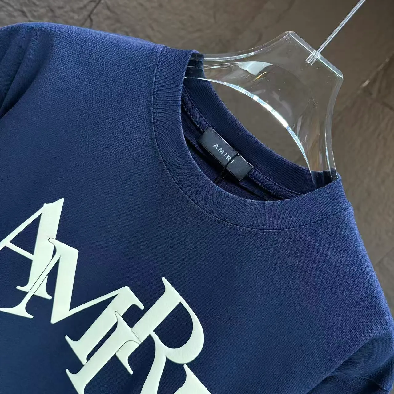 P140 AMIRI* 2025 autumn and winter new short-sleeved T-shirt, customized pure cotton letter logo, three-dimensional foaming, color: black, white, smart color, dark blue, code number: S M L XL XXL