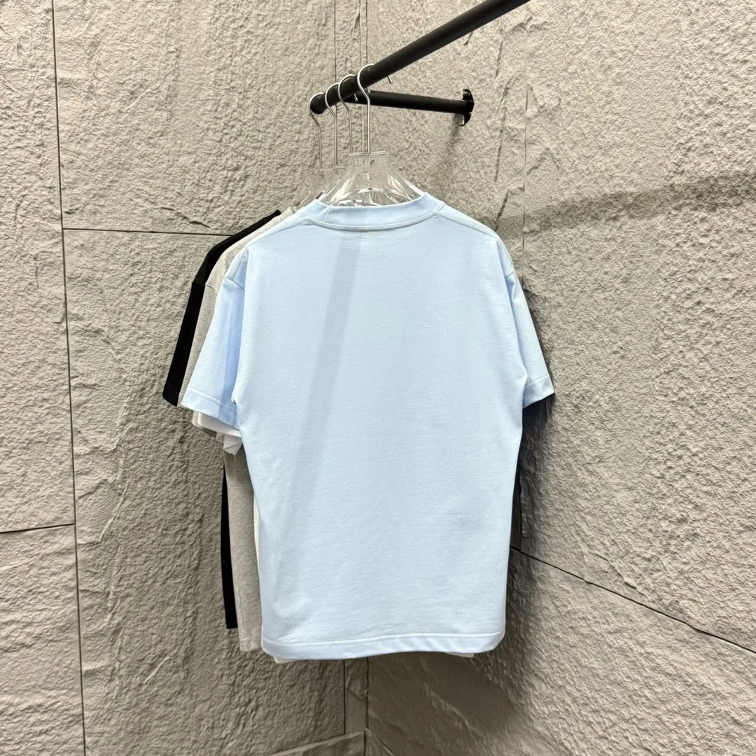🅿️180 Ami* 2025 Spring and Summer New Style Embroidered Circle Little Love Customized Double Yarn Plain Cotton Fabric Short Sleeve T-shirt Unisex Color: Black White Light Blue Light Pink Size: S (90-130 catties) M (120-150 catties) L (140-165 catties) XL (160-180 catties) XXL (180-210 pounds)
