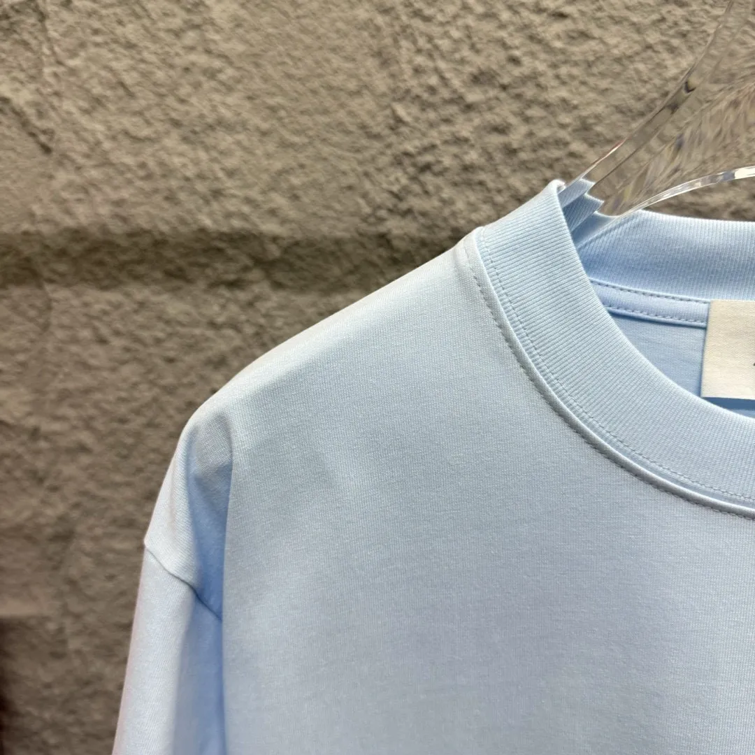 🅿️180 Ami* 2025 Spring and Summer New Style Embroidered Circle Little Love Customized Double Yarn Plain Cotton Fabric Short Sleeve T-shirt Unisex Color: Black White Light Blue Light Pink Size: S (90-130 catties) M (120-150 catties) L (140-165 catties) XL (160-180 catties) XXL (180-210 pounds)