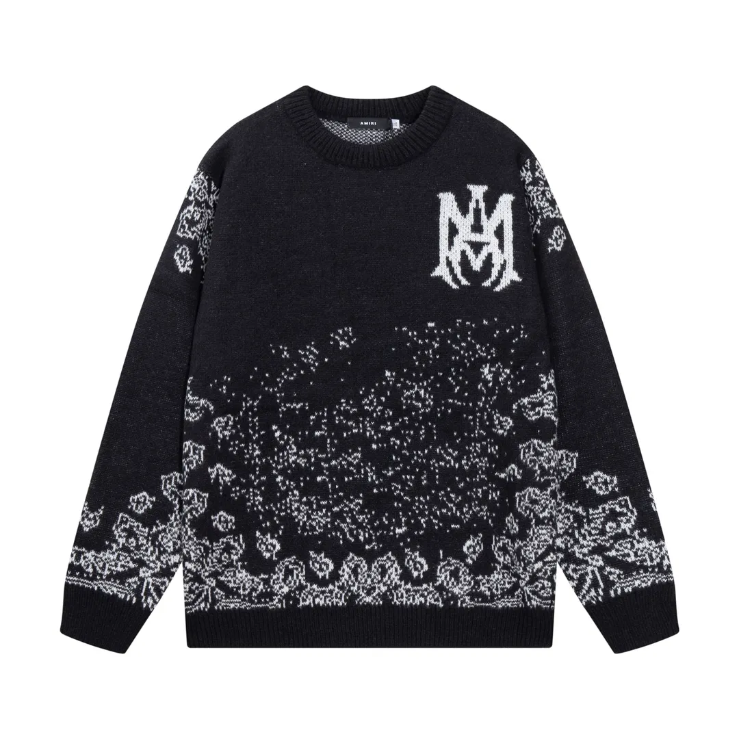 P280 AMIRI new style neckline personalized logo embroidered jacquard seahorse wool sweater Color: Red Black Size: S M L XL XXL