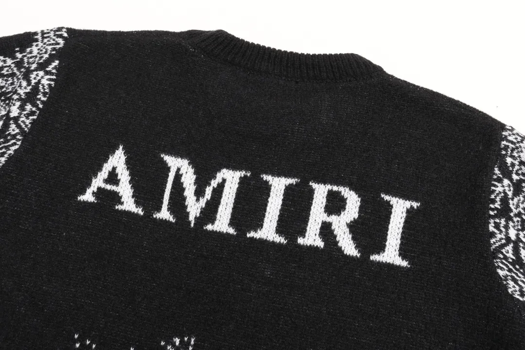 P280 AMIRI new style neckline personalized logo embroidered jacquard seahorse wool sweater Color: Red Black Size: S M L XL XXL