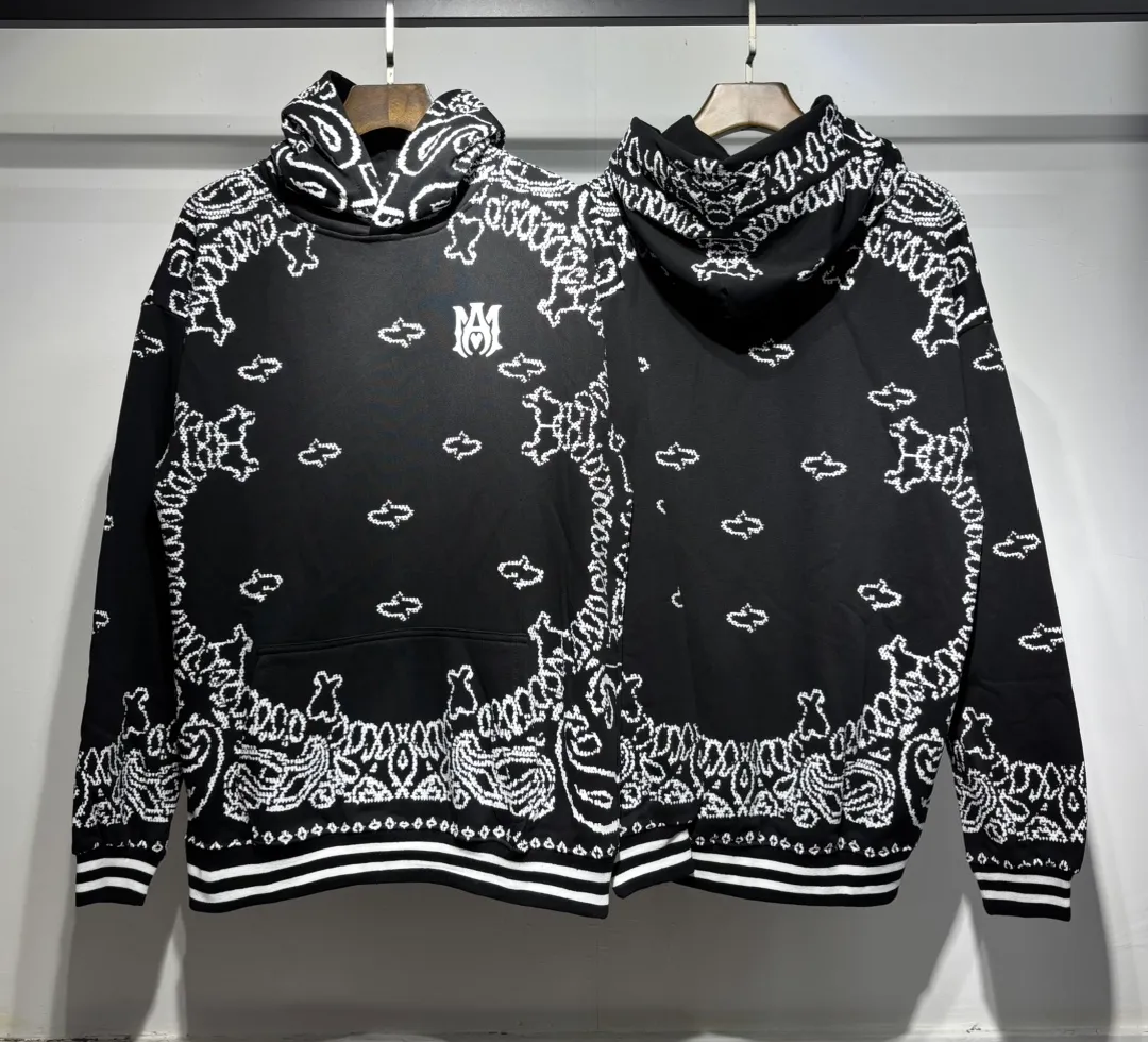 901 P240 high quality 360g pure cotton terry AMIRI real shot cashew flower sweatshirt black hanging shot S. M. L. XL
