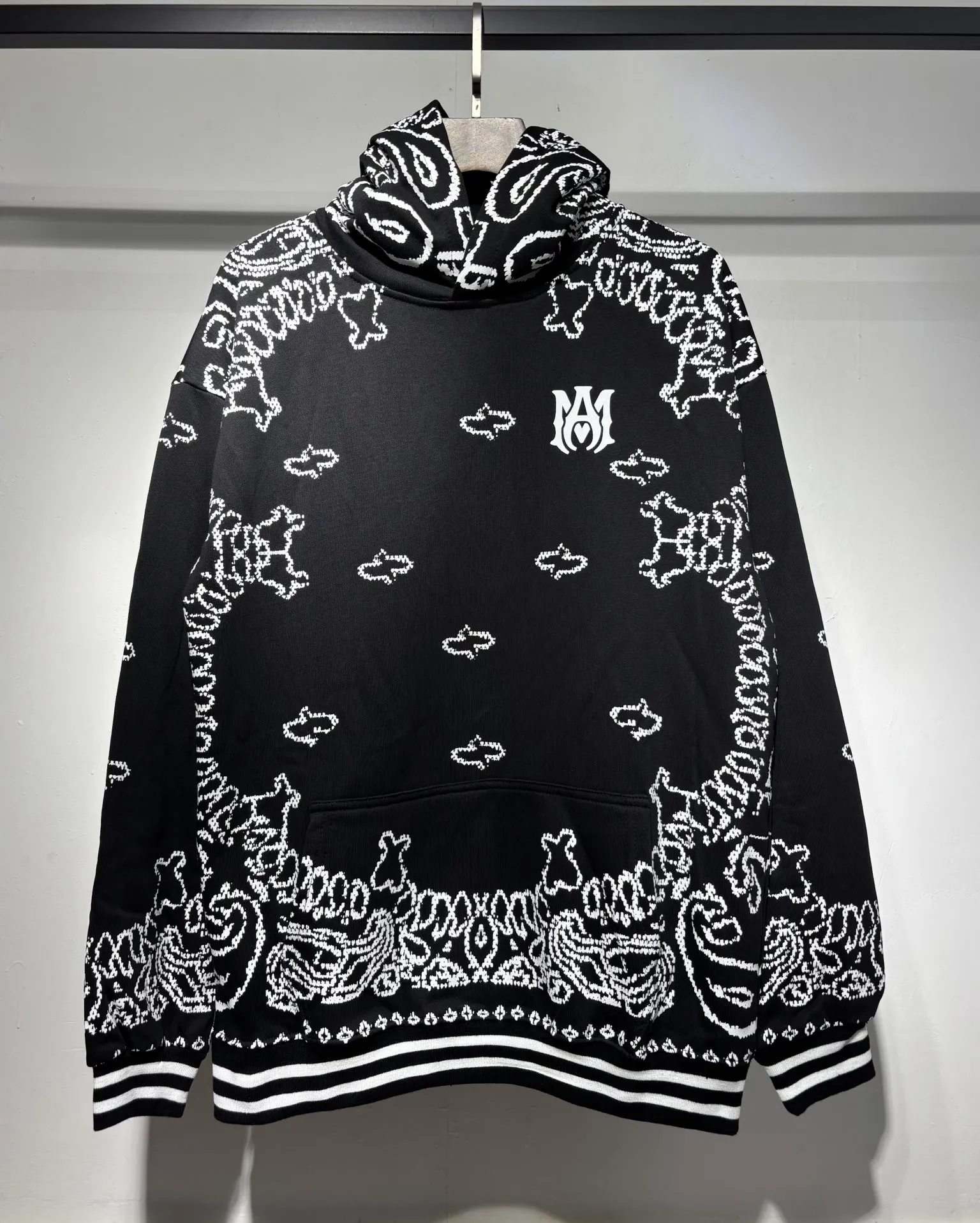 901 P240 high quality 360g pure cotton terry AMIRI real shot cashew flower sweatshirt black hanging shot S. M. L. XL