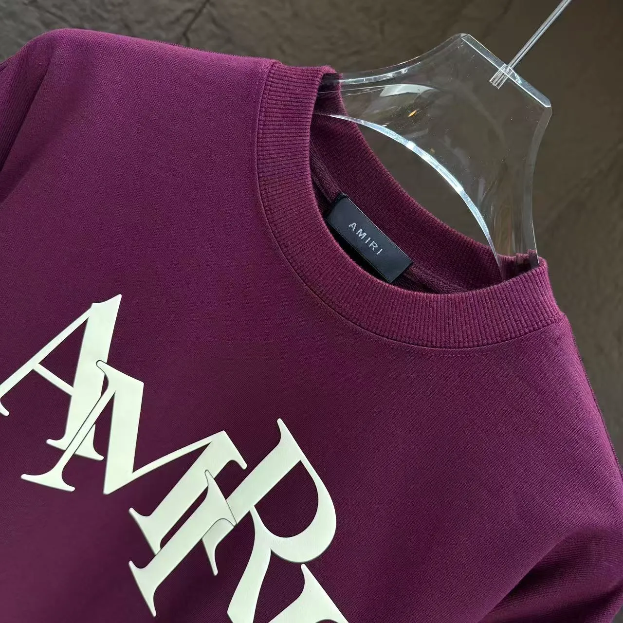 P200 AMIRI* 2025 autumn and winter new round neck sweatshirt 400g terry cotton letter logo three-dimensional foam Color: Black White Gray Purple Size: S M L XL XXL
