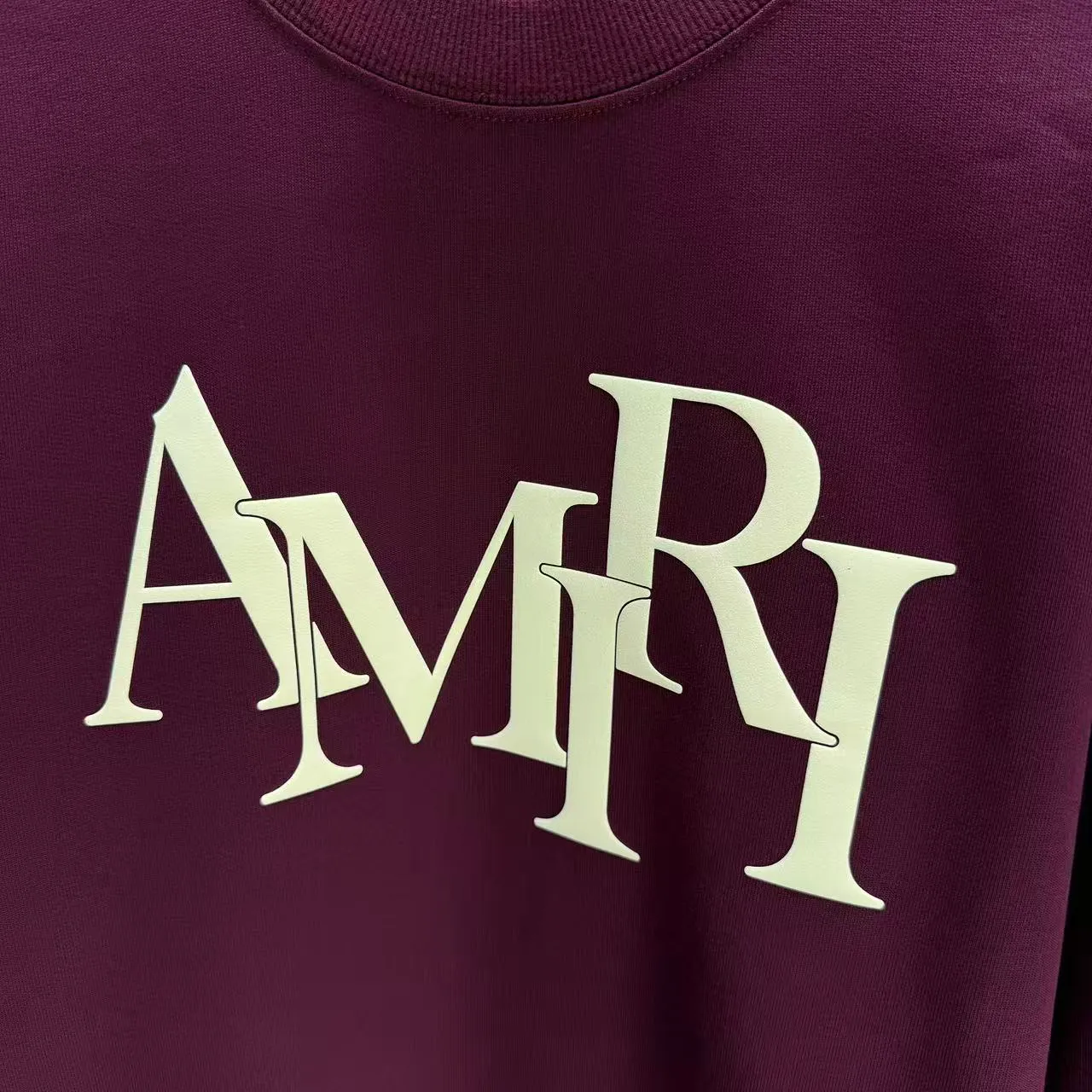P200 AMIRI* 2025 autumn and winter new round neck sweatshirt 400g terry cotton letter logo three-dimensional foam Color: Black White Gray Purple Size: S M L XL XXL