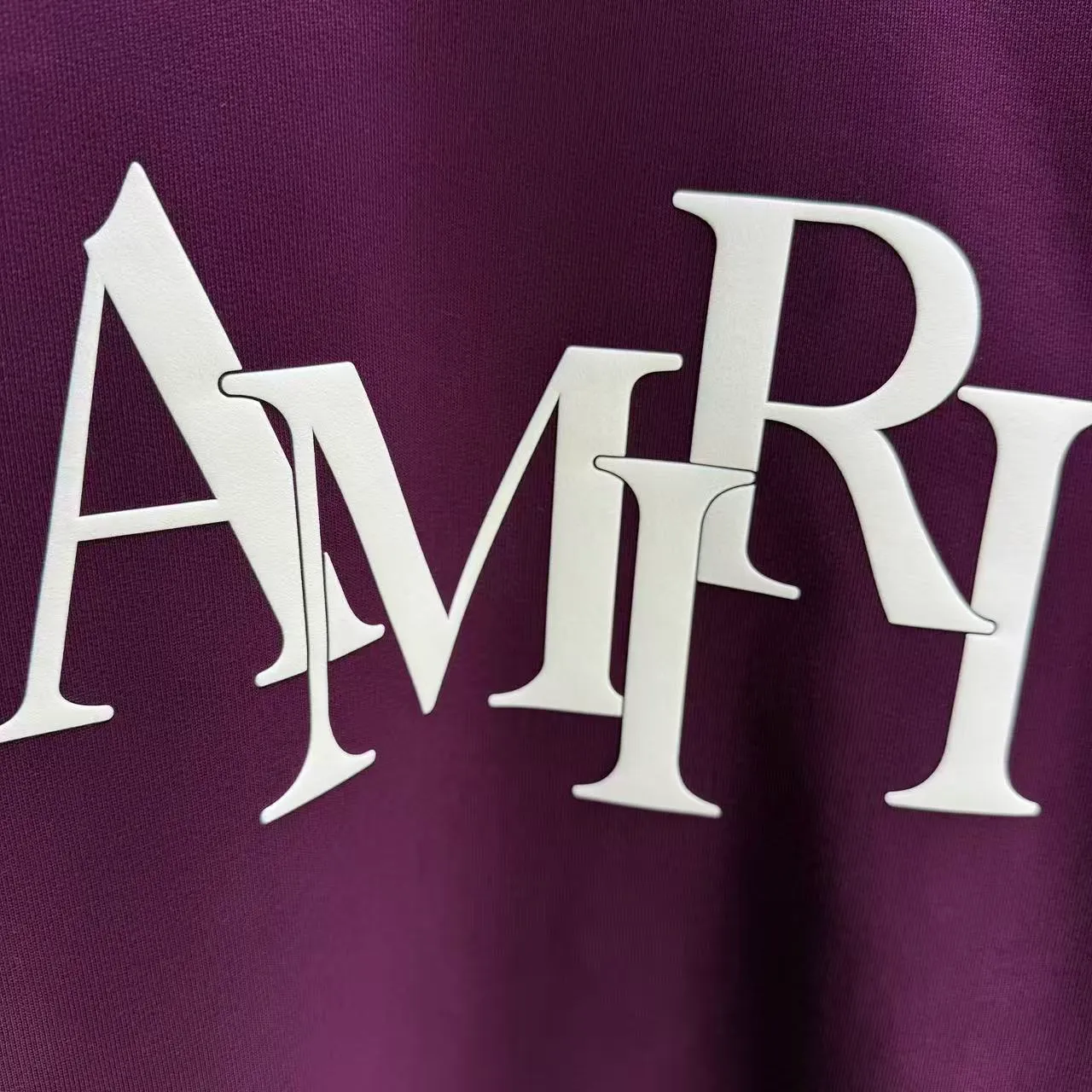 P200 AMIRI* 2025 autumn and winter new round neck sweatshirt 400g terry cotton letter logo three-dimensional foam Color: Black White Gray Purple Size: S M L XL XXL