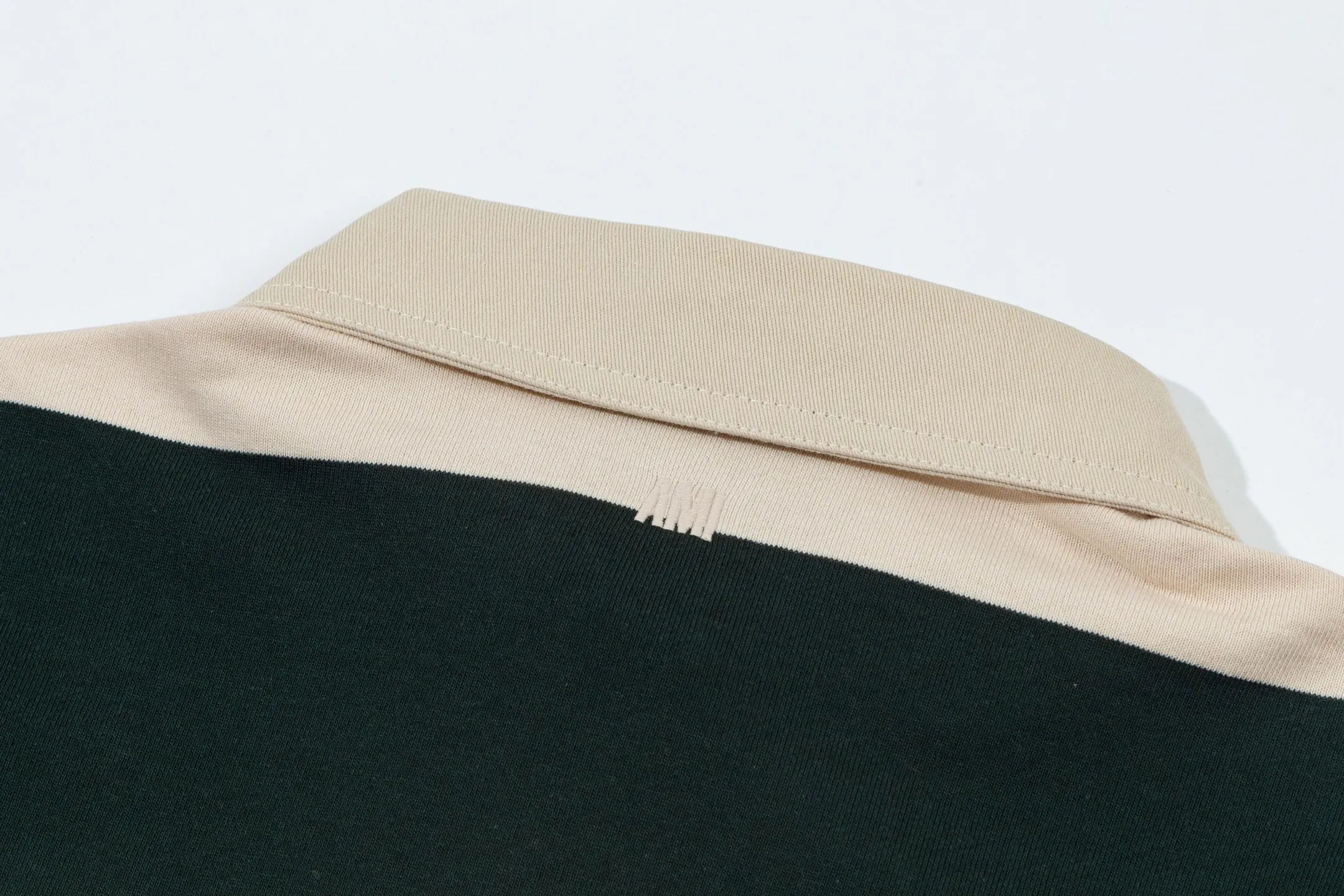 662# AMI Paris [Co-branded by Choi Woo-sik] Co-branded logo WDC contrasting logo woven ADC stripes POL collar embroidery on the chest Cotton solid color long-sleeved Oxford shirt collar sweatshirt material Customized from the original board 280g pure cotton fabric YP customized Loose fit Uniform style for men and women Color: Dark green/Apricot Size S-XL