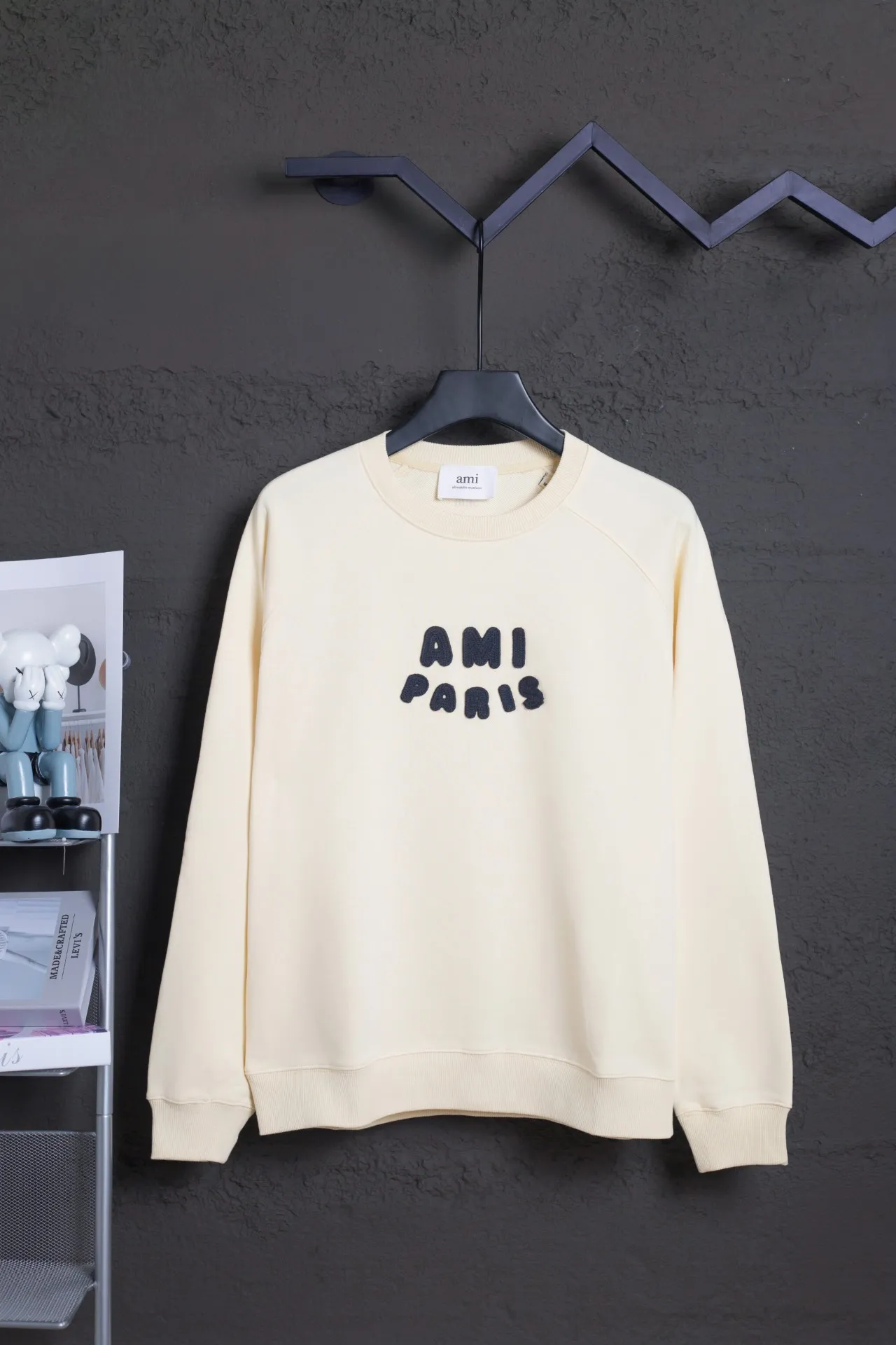 P160 AMI 25 autumn and winter new classic eight-letter custom stamp, customized 360g pure cotton fabric, high version, new main wheat, washed wheat, same style for men and women, color: apricot, size: S-XL