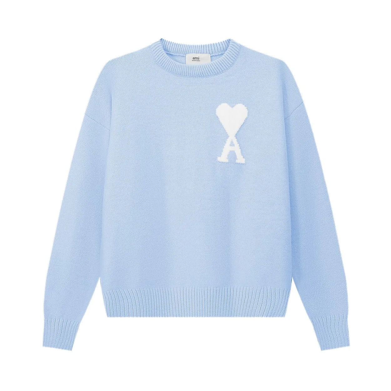 🅿️200 AM11# Ami2023 new color matching cloud round neck sweater, soft and waxy customized wool with super gentle cloud color matching, the upper body is absolutely fairy-like, highly recommended size: S, M, L, XL color: glacier blue, cloud gray, light khaki, light cream yellow