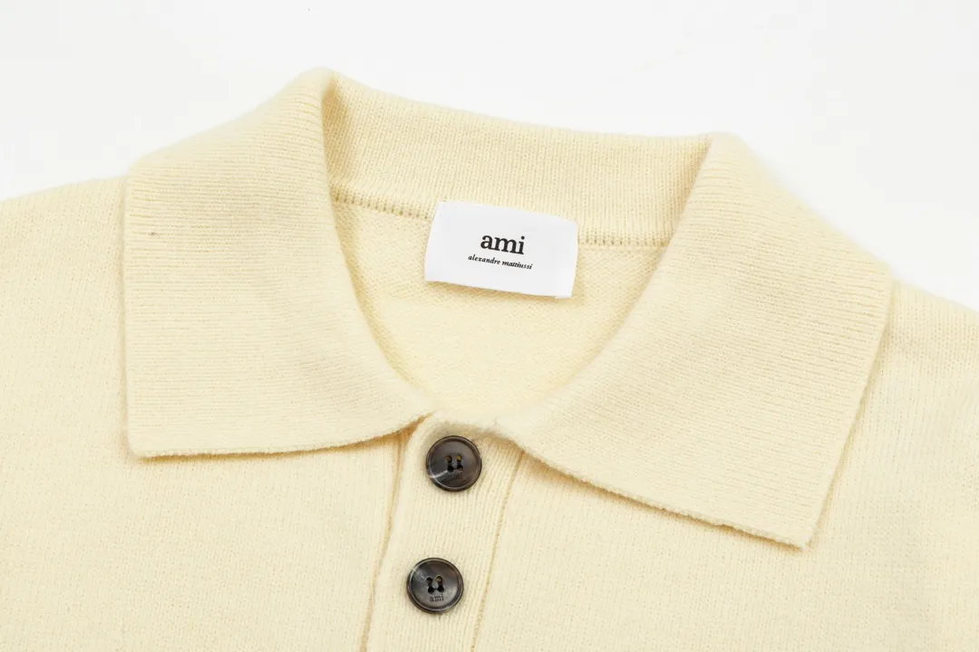 8175# Ami Paris2024 autumn and winter new classic embroidered little love wool Ami De Coeur polo collar pullover sweater Xiao Zhan Cui Yuzhi same style for men and women Color: black white gray apricot Baolan Size S-XL