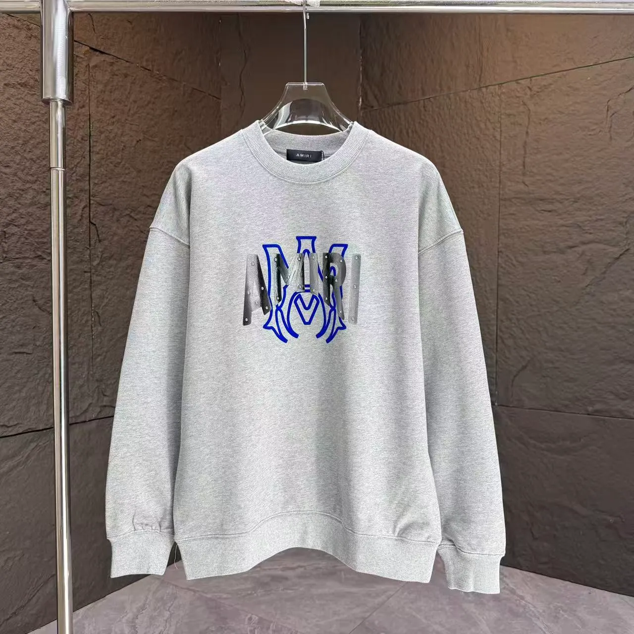 P210 AMIRI* 2025 autumn and winter new round neck sweatshirt 400g terry cotton letter flocking➕3D printing Color: Black White Gray Dark Blue Size: S M L XL XXL