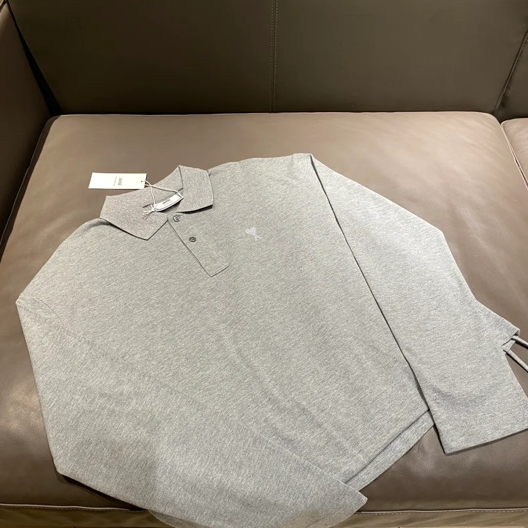 🅿️250 AMI Amy 24AW Heart♥️A small love logo embroidery, Japanese three-dimensional embroidery, spring and autumn long-sleeved super handsome POLO shirt, same style for men and women smlxl