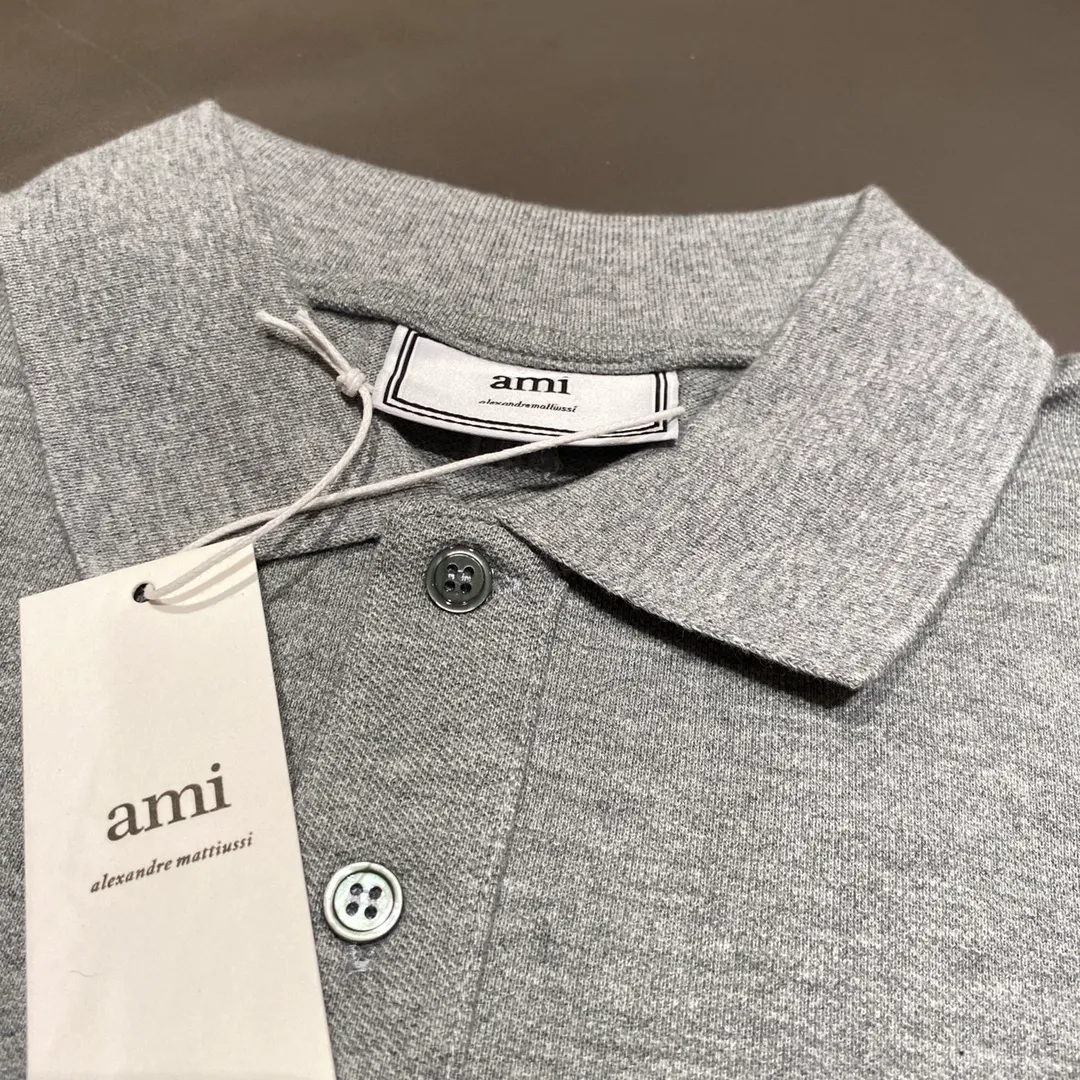 🅿️250 AMI Amy 24AW Heart♥️A small love logo embroidery, Japanese three-dimensional embroidery, spring and autumn long-sleeved super handsome POLO shirt, same style for men and women smlxl