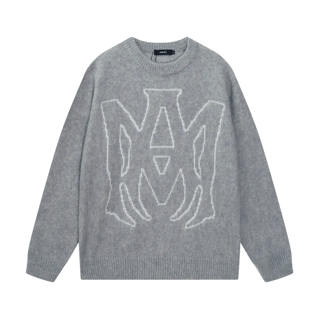 P280 AMIRI new style sea wool sweater with large logo on collar Color: Gray Black Size: S M L XL XXL