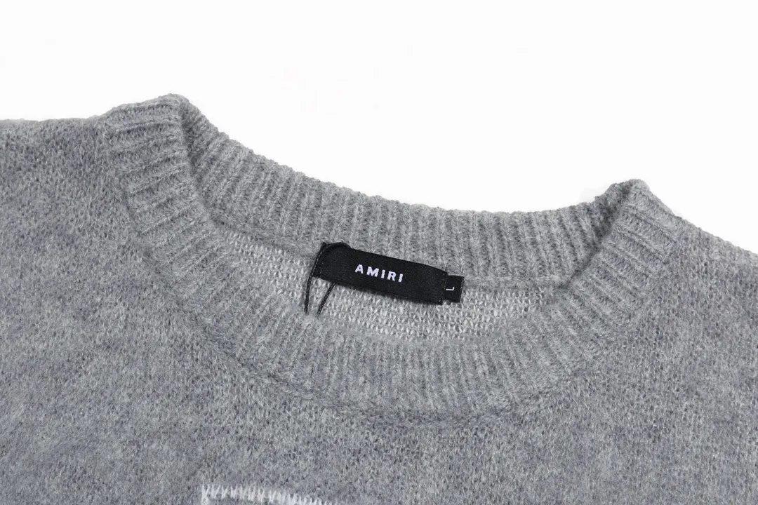 P280 AMIRI new style sea wool sweater with large logo on collar Color: Gray Black Size: S M L XL XXL