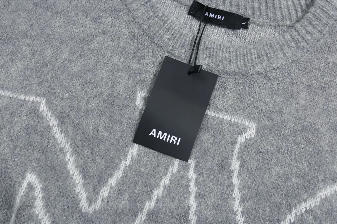 P280 AMIRI new style sea wool sweater with large logo on collar Color: Gray Black Size: S M L XL XXL