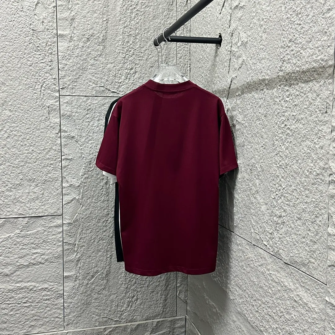 🅿️180 Ami* Love Embroidery 2025 Spring and Summer New Love Tower A embroidered letter pattern Customized double yarn plain cotton fabric Short-sleeved T-shirt Uniform for men and women Color: White Angora Red Black Size: S (90-130 catties) M (120-150 catties) L (140-165 catties) XL (160-180 catties) XXL (180-210 pounds)