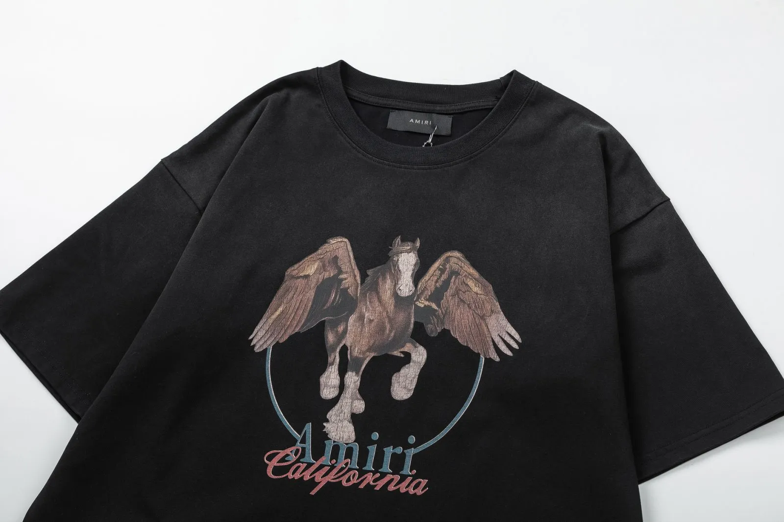 8031#P152amiri washed digital printed logo, made of 300g fabric, color: black. Size: S M L XL