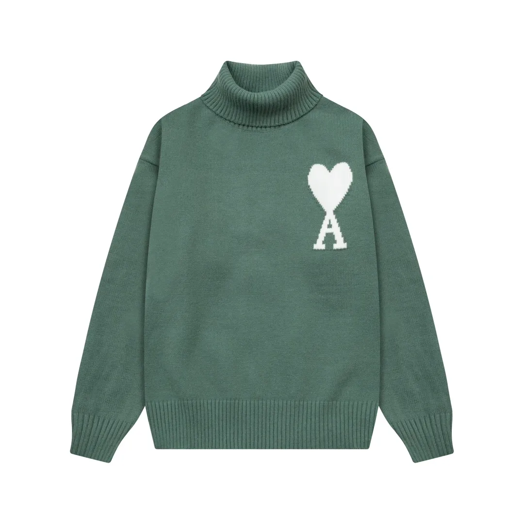 A8145# AMI Paris 2024 new autumn and winter new color big love alpaca blended soft and waxy knitted turtleneck cloud sweater Oversize version for men and women Color: ice blue light yellow light pink purple gray turmeric dark gray turquoise dark purple Code number: S-XL