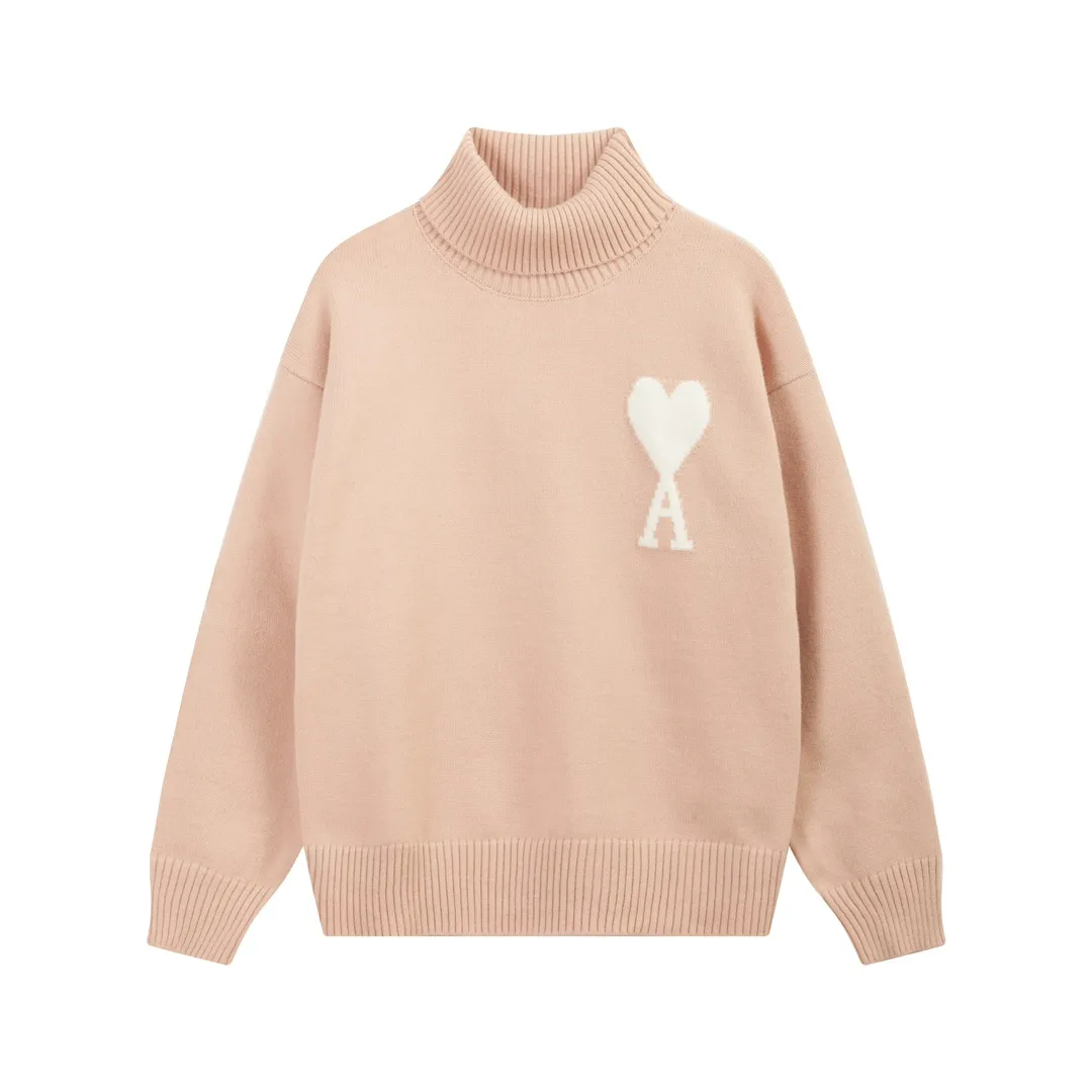 A8145# AMI Paris 2024 new autumn and winter new color big love alpaca blended soft and waxy knitted turtleneck cloud sweater Oversize version for men and women Color: ice blue light yellow light pink purple gray turmeric dark gray turquoise dark purple Code number: S-XL