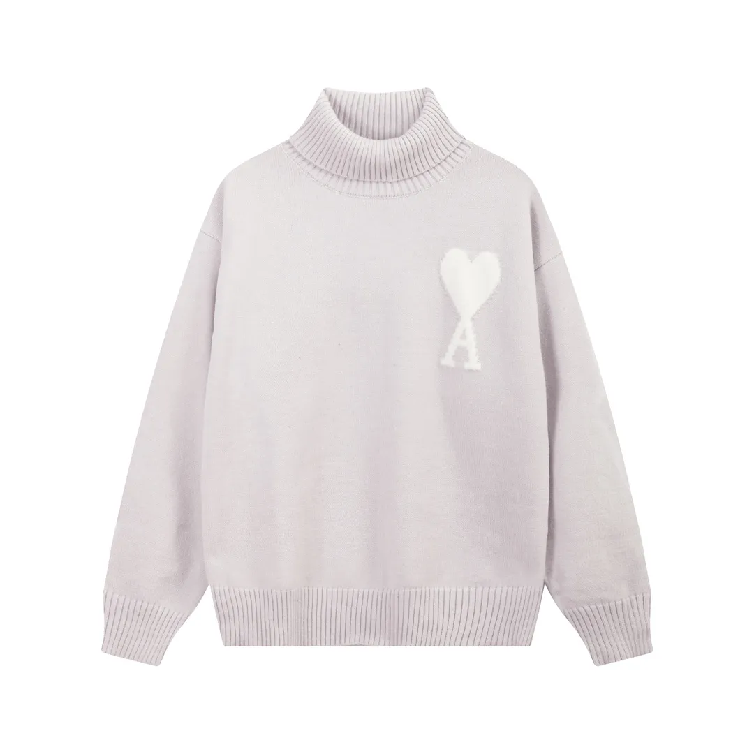 A8145# AMI Paris 2024 new autumn and winter new color big love alpaca blended soft and waxy knitted turtleneck cloud sweater Oversize version for men and women Color: ice blue light yellow light pink purple gray turmeric dark gray turquoise dark purple Code number: S-XL