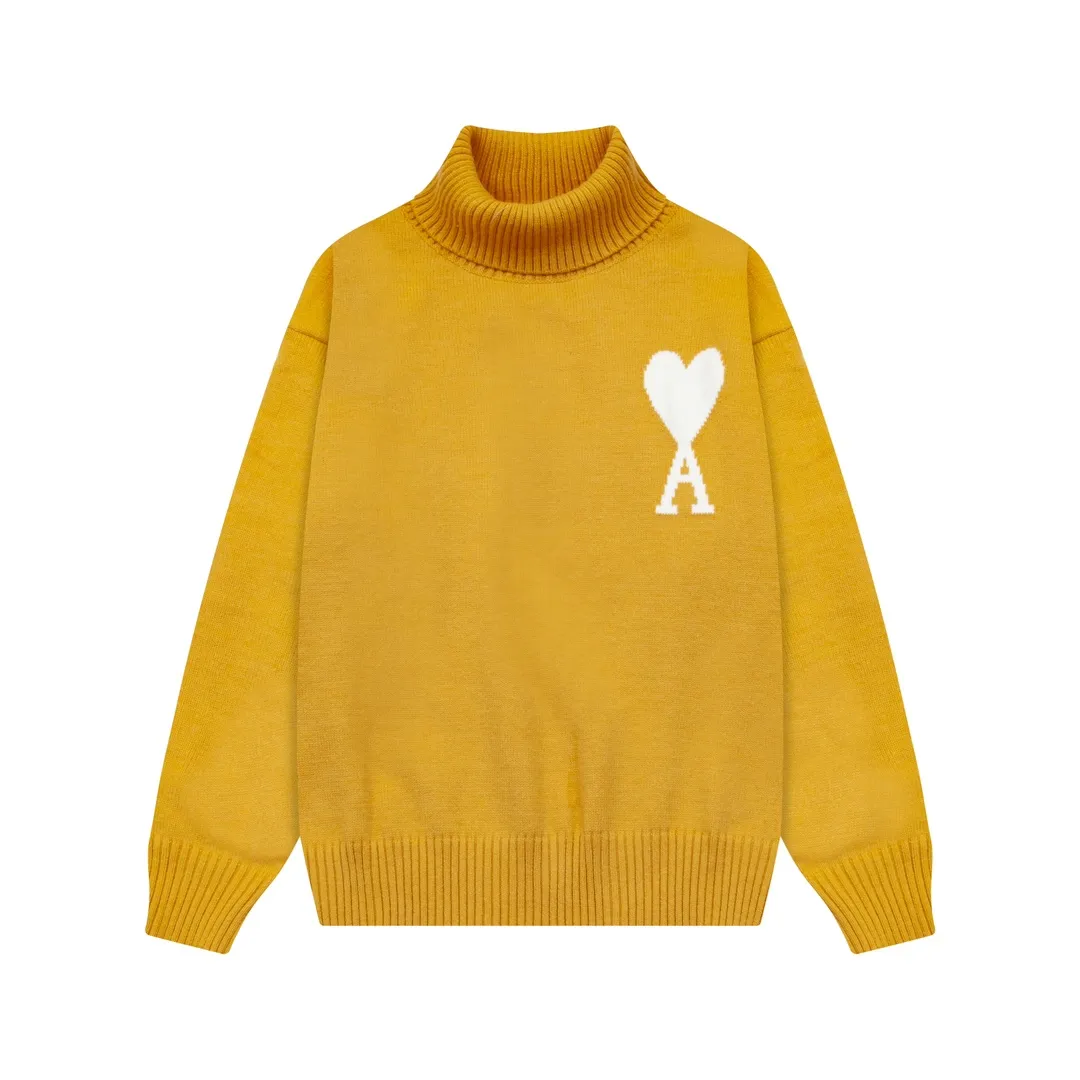 A8145# AMI Paris 2024 new autumn and winter new color big love alpaca blended soft and waxy knitted turtleneck cloud sweater Oversize version for men and women Color: ice blue light yellow light pink purple gray turmeric dark gray turquoise dark purple Code number: S-XL