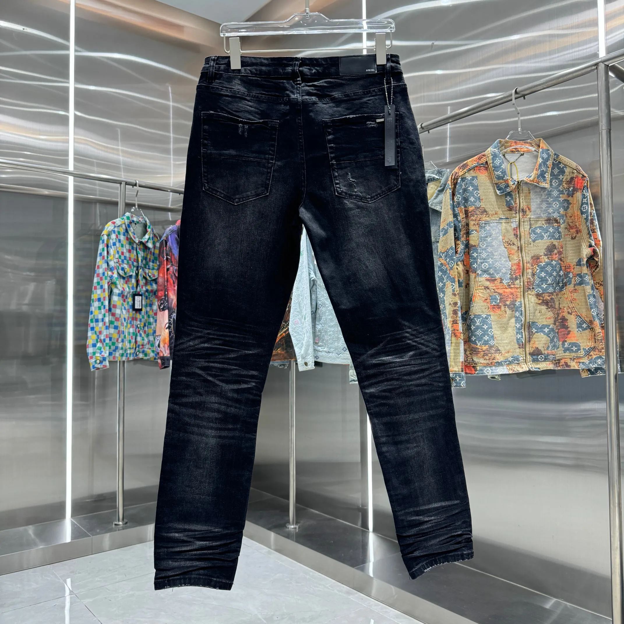 P290 Amiri ripped craft street fashion slim fit stretch jeans Color Black Size 30 32 34 36 38