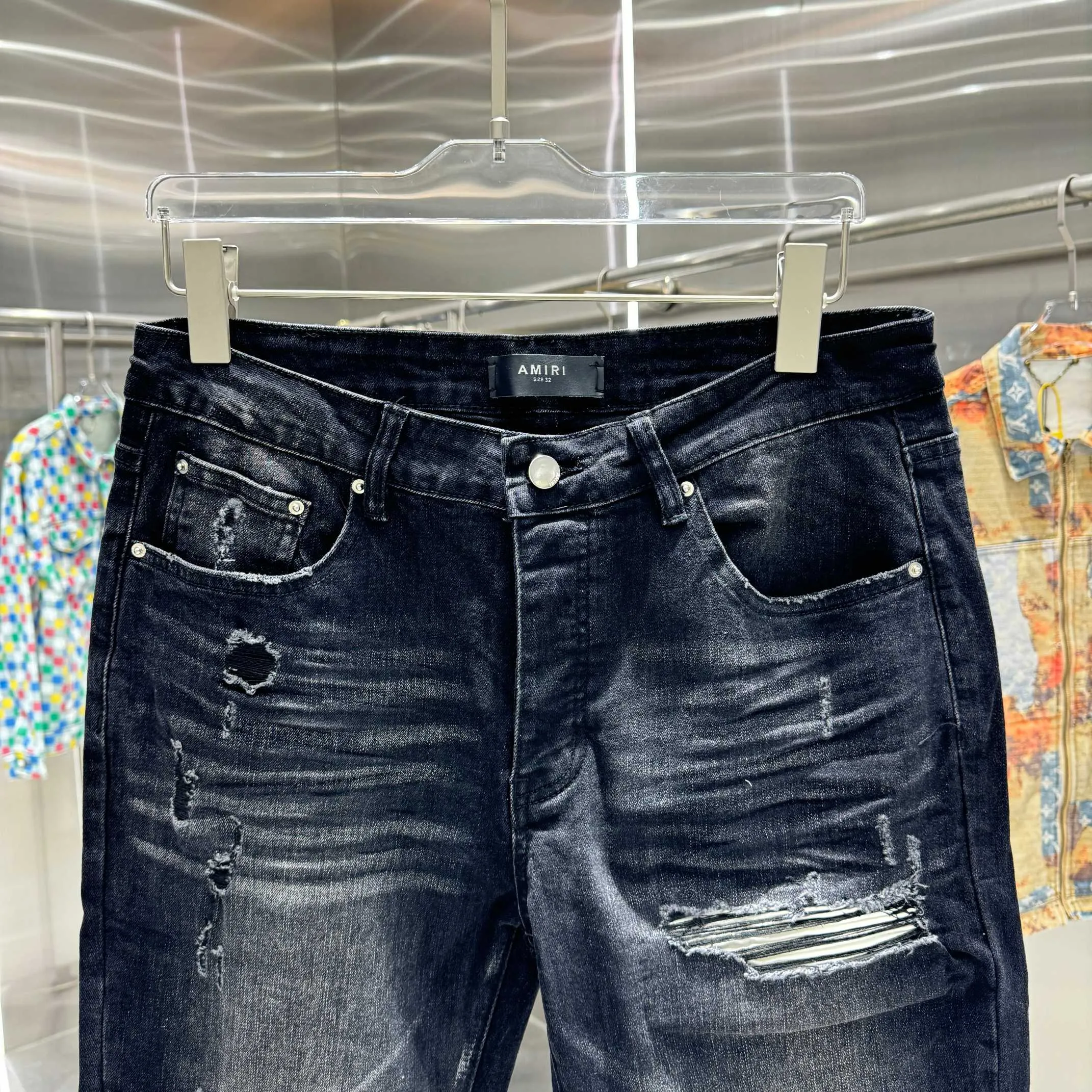 P290 Amiri ripped craft street fashion slim fit stretch jeans Color Black Size 30 32 34 36 38
