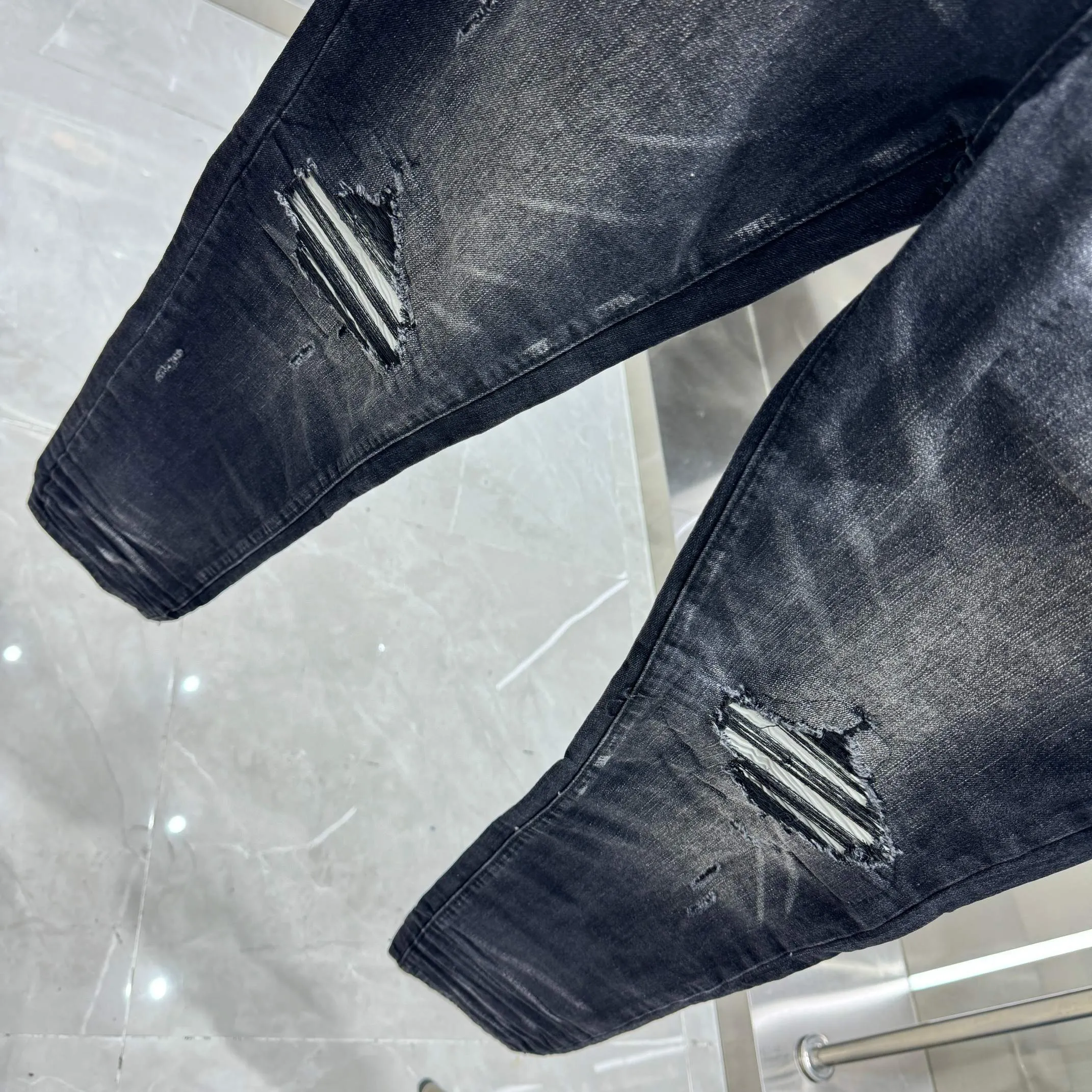 P290 Amiri ripped craft street fashion slim fit stretch jeans Color Black Size 30 32 34 36 38