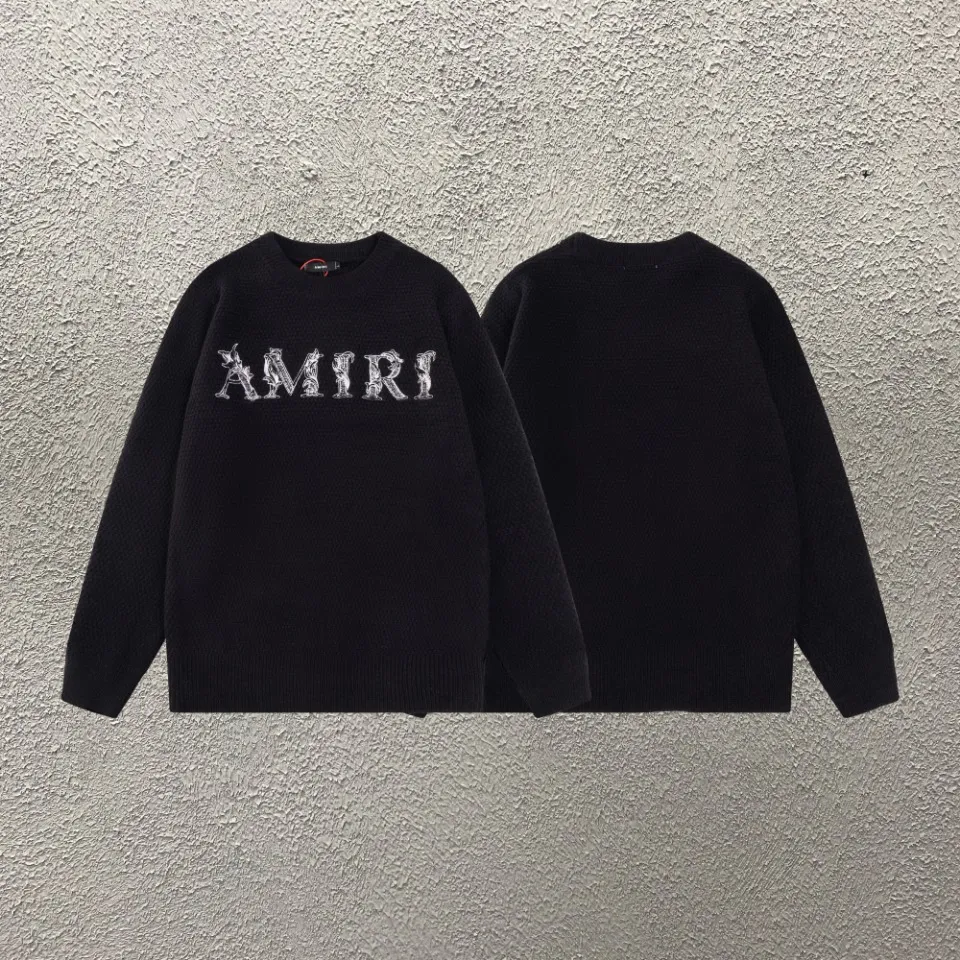 P300 top version AMIRI/AMIRI classic letter logo embroidered knitted casual crew neck sweater, same style for men and women, couple style - Color/Color: Black - Size/Size: S——XXL