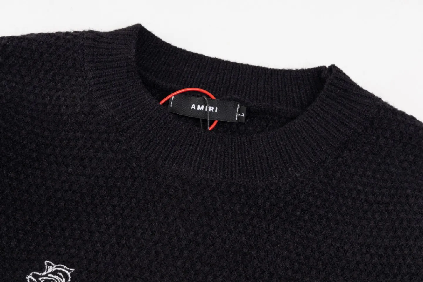 P300 top version AMIRI/AMIRI classic letter logo embroidered knitted casual crew neck sweater, same style for men and women, couple style - Color/Color: Black - Size/Size: S——XXL