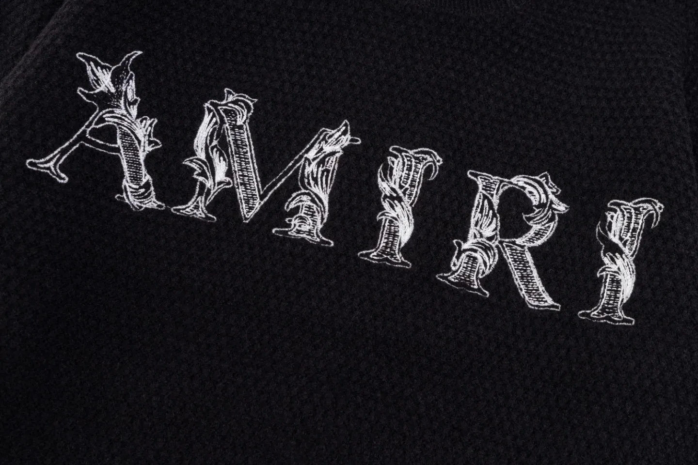 P300 top version AMIRI/AMIRI classic letter logo embroidered knitted casual crew neck sweater, same style for men and women, couple style - Color/Color: Black - Size/Size: S——XXL