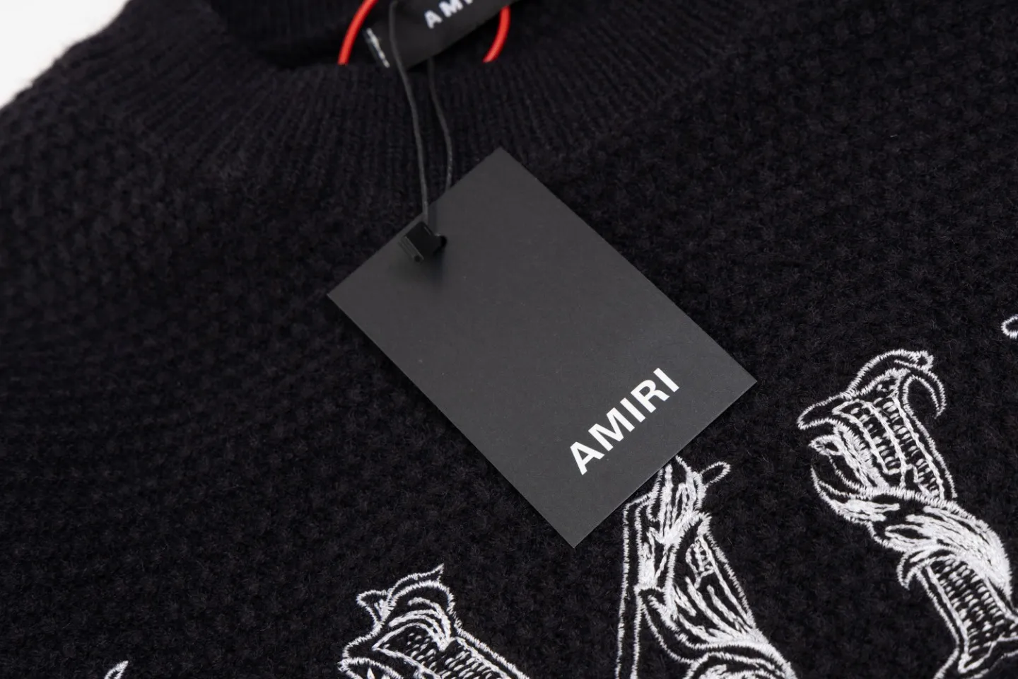 P300 top version AMIRI/AMIRI classic letter logo embroidered knitted casual crew neck sweater, same style for men and women, couple style - Color/Color: Black - Size/Size: S——XXL