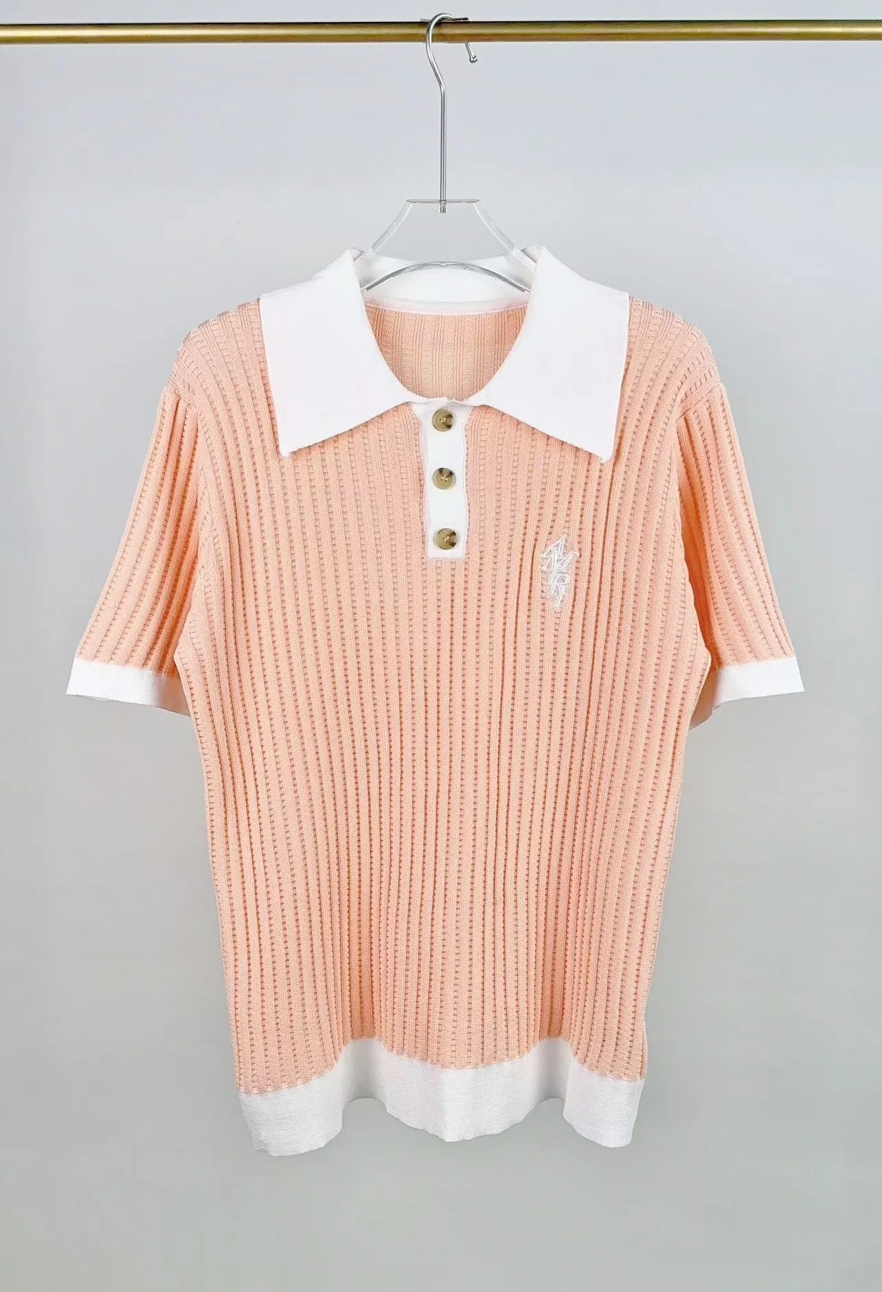 P210 🎉AMIRI new sweater short-sleeved POLO shirt, thin and breathable, embroidery on the chest, color: white black orange number: S M L XL XXL