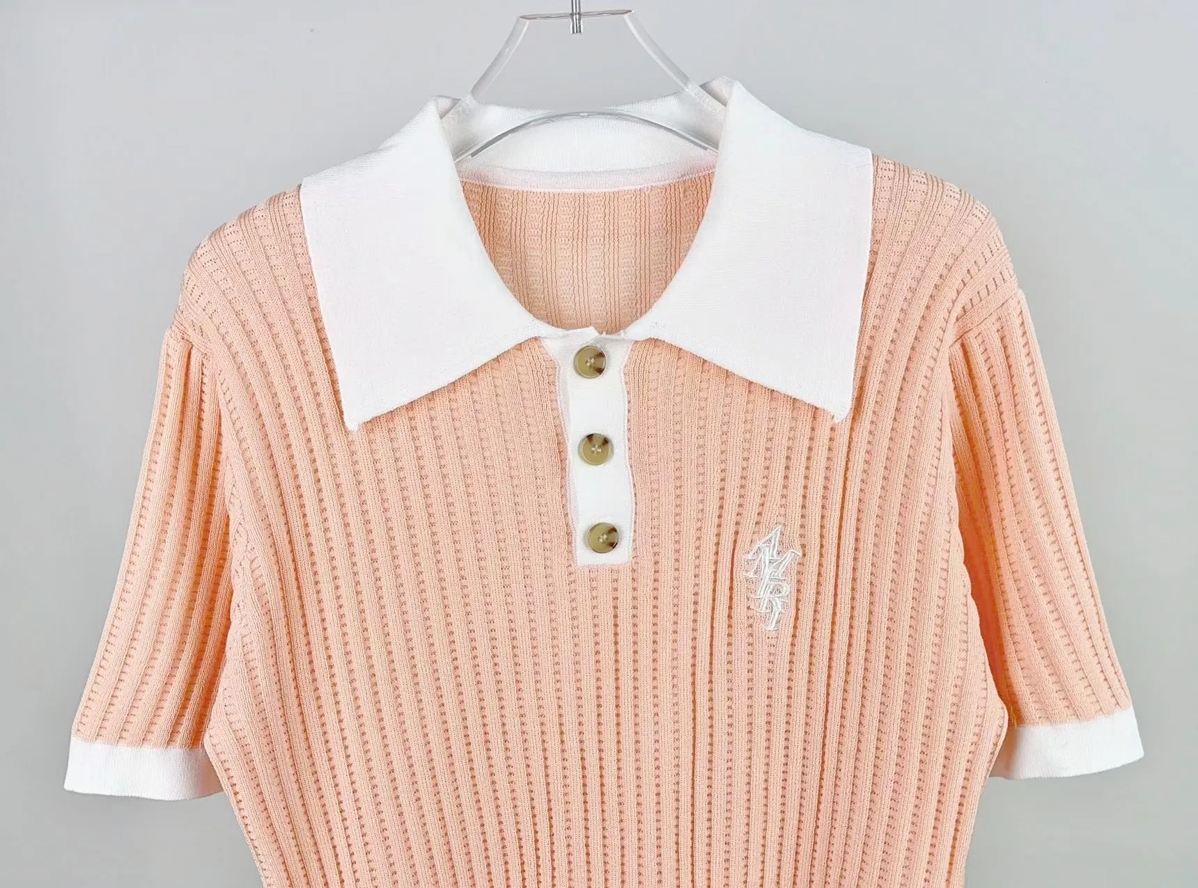 P210 🎉AMIRI new sweater short-sleeved POLO shirt, thin and breathable, embroidery on the chest, color: white black orange number: S M L XL XXL