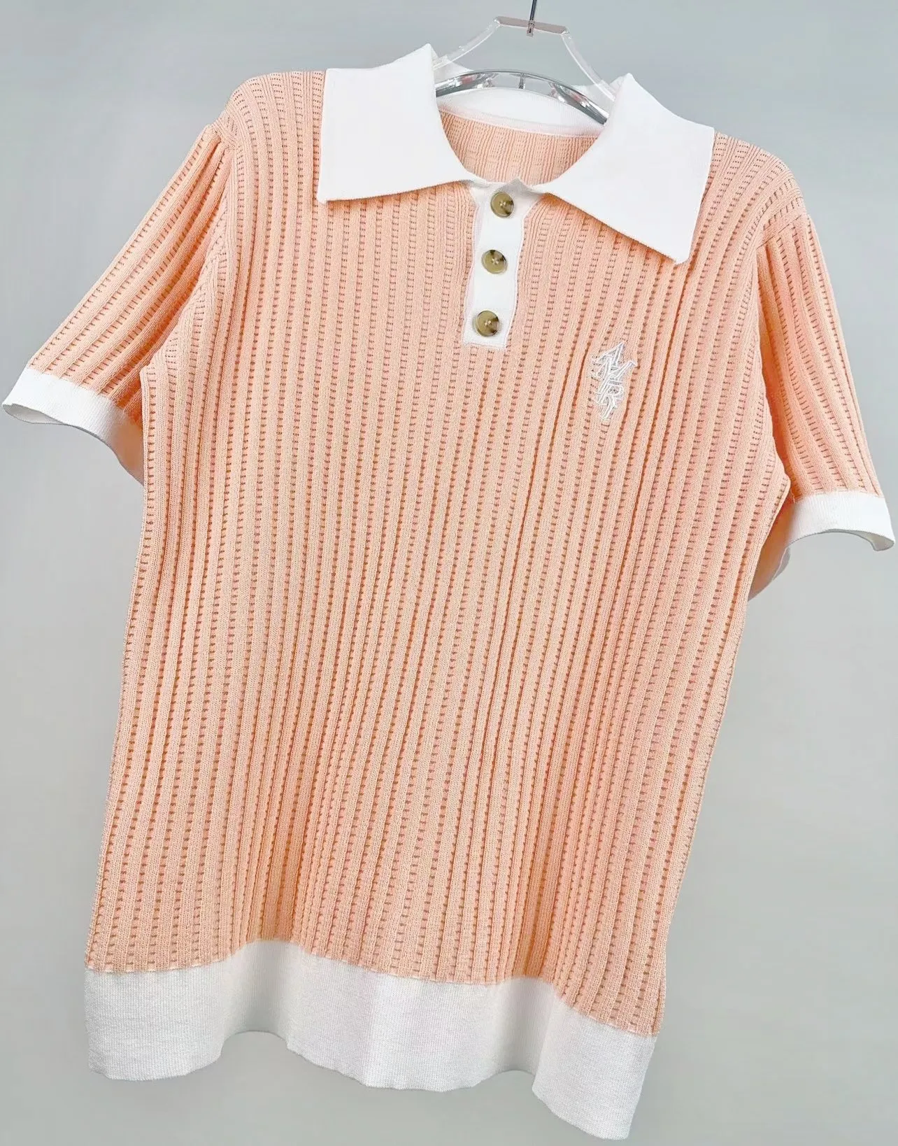 P210 🎉AMIRI new sweater short-sleeved POLO shirt, thin and breathable, embroidery on the chest, color: white black orange number: S M L XL XXL