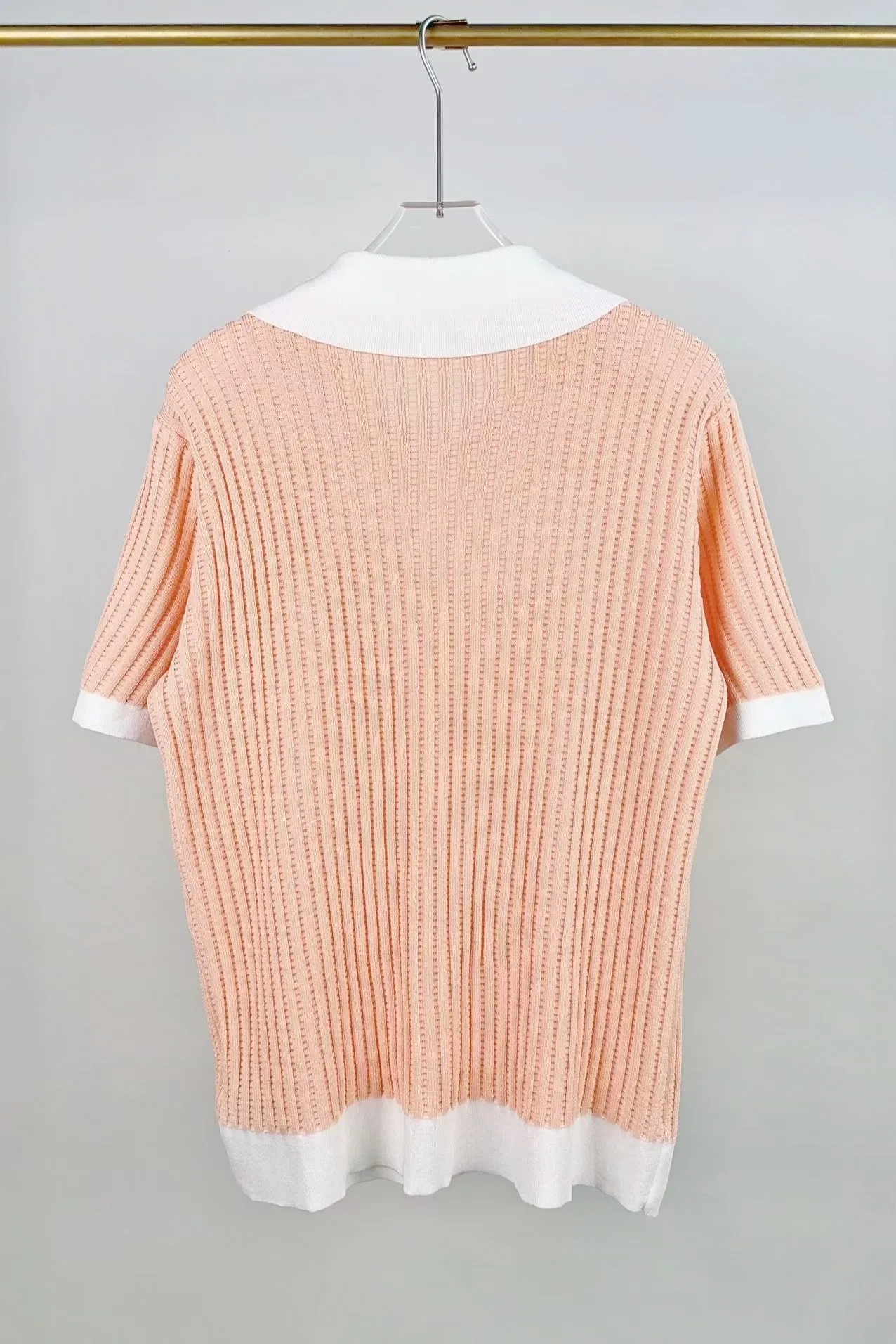 P210 🎉AMIRI new sweater short-sleeved POLO shirt, thin and breathable, embroidery on the chest, color: white black orange number: S M L XL XXL