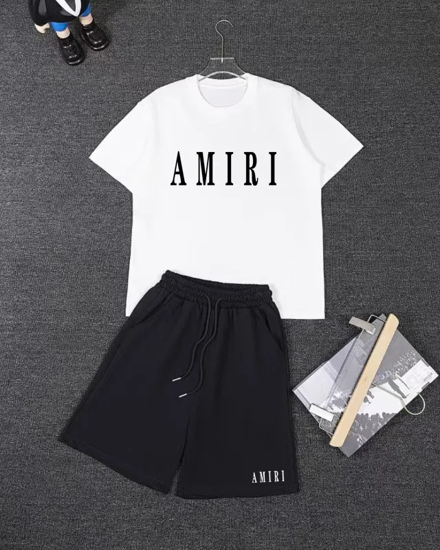 P280 AMIRI spring and summer short-sleeved suit, Xinjiang long-staple cotton short-sleeved + pure cotton terry shorts, a fusion of top elements, trendy men's fashion, unparalleled in terms of upper body comfort, it can be said to be a must-have set for summer. Size: S M L