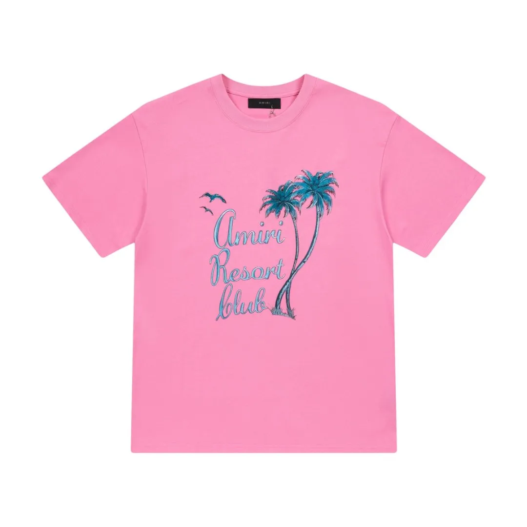 8030#P146amiri digitally printed logo, using 300g weight fabric, color: black, pink. Size: S M L XL