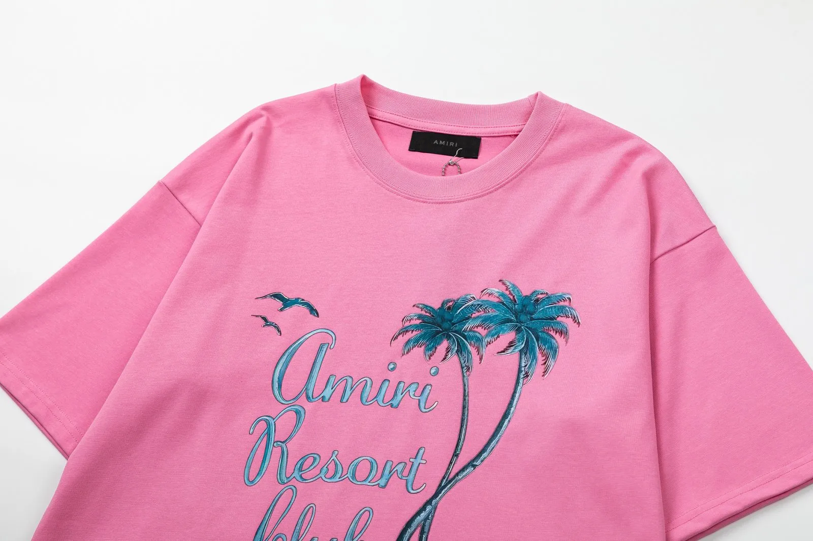 8030#P146amiri digitally printed logo, using 300g weight fabric, color: black, pink. Size: S M L XL