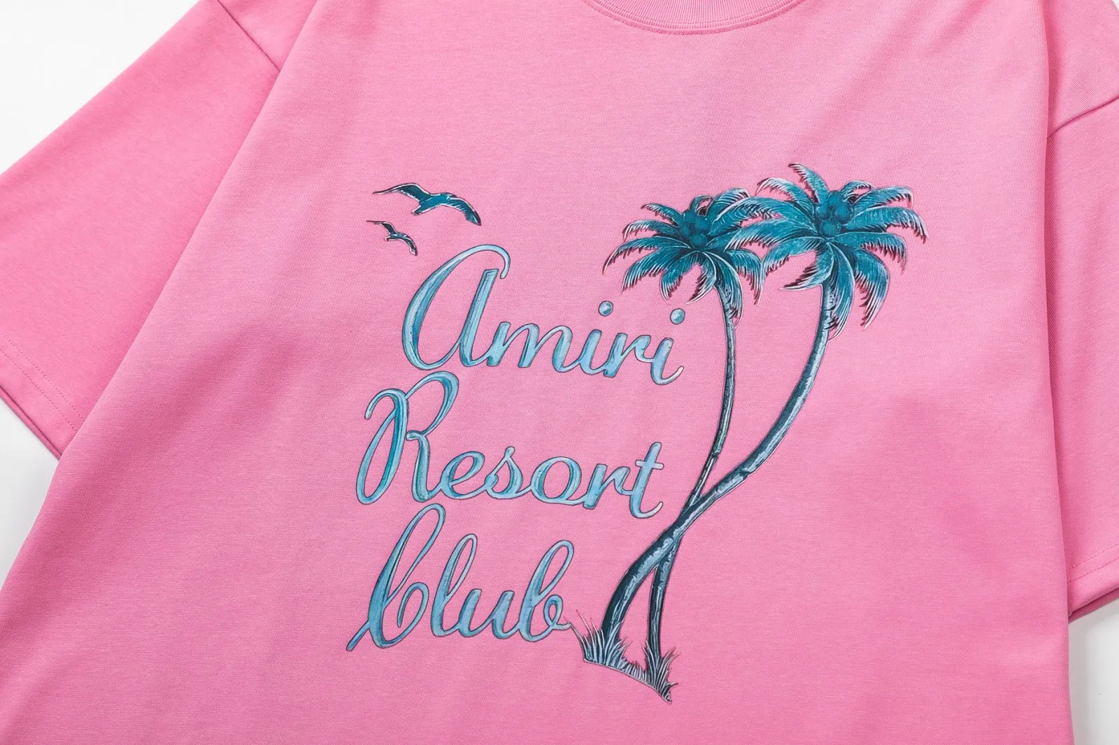8030#P146amiri digitally printed logo, using 300g weight fabric, color: black, pink. Size: S M L XL