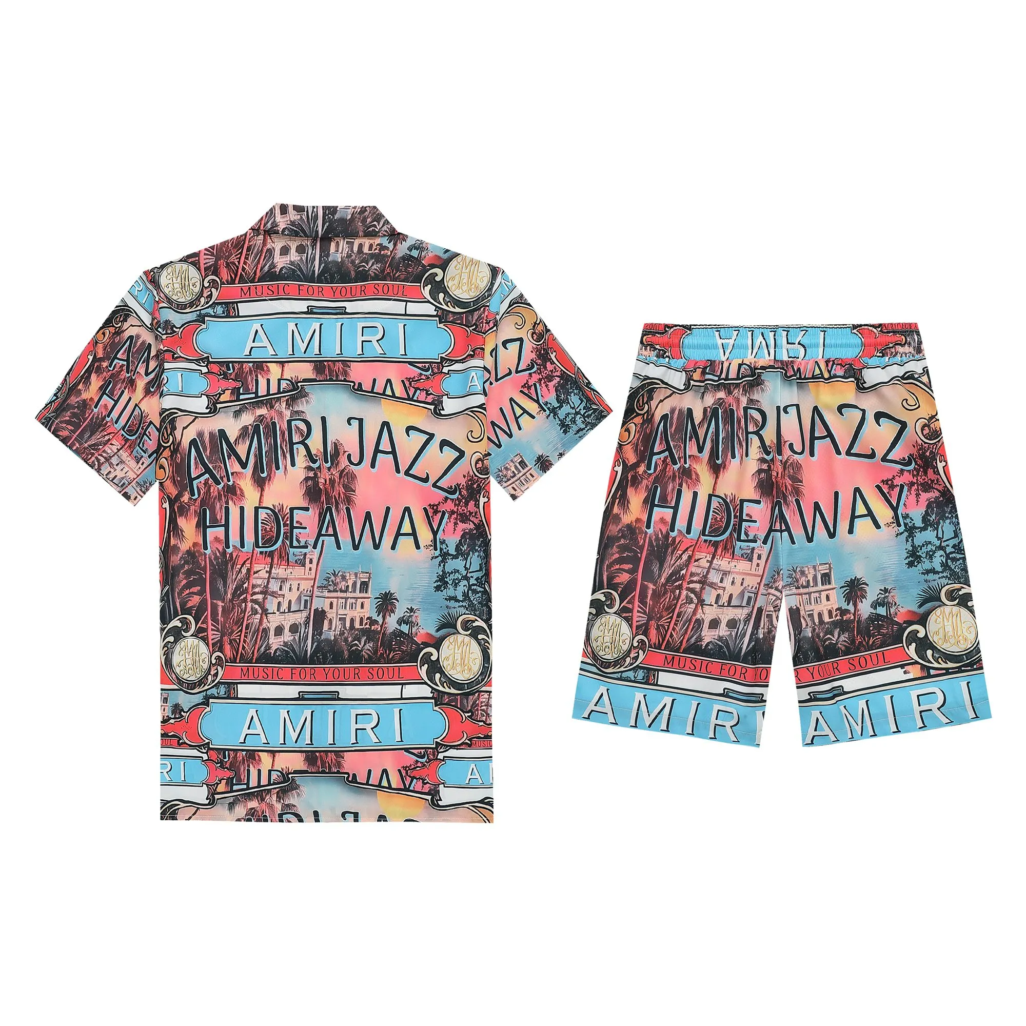 P240 new shirt set, high-quality satin fabric, soft, comfortable, breathable and shiny, with top-notch feel. High-definition digital printing, fine workmanship, mesh pants, refreshing and not close-fitting, top and pants are detachable, M~XXXL