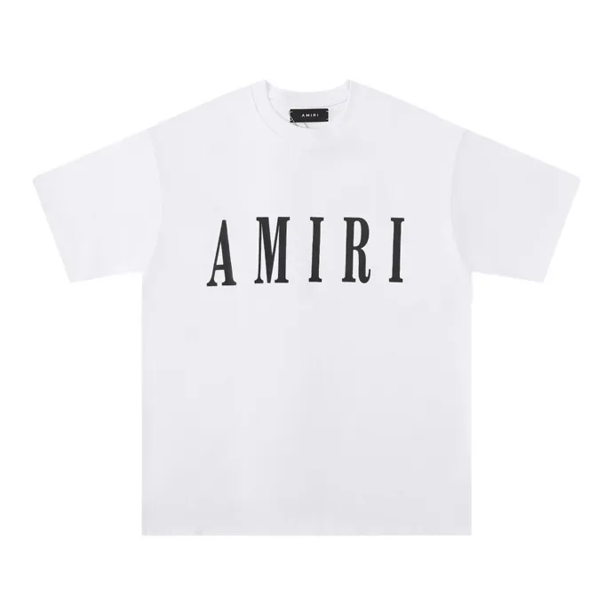 Style number: 661 P114 Fabric: 260g double yarn AMIRI 2025 spring and summer new logo round neck T-shirt high street unisex loose classic short-sleeved color: black white black printed blue 3 colors code number: S M L XL
