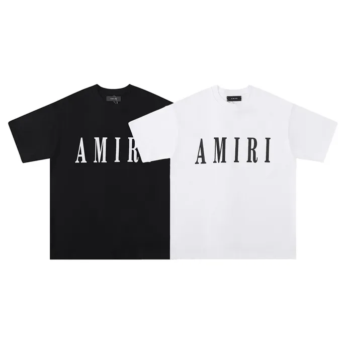 Style number: 661 P114 Fabric: 260g double yarn AMIRI 2025 spring and summer new logo round neck T-shirt high street unisex loose classic short-sleeved color: black white black printed blue 3 colors code number: S M L XL