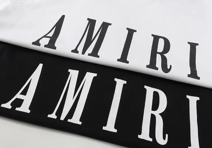Style number: 661 P114 Fabric: 260g double yarn AMIRI 2025 spring and summer new logo round neck T-shirt high street unisex loose classic short-sleeved color: black white black printed blue 3 colors code number: S M L XL