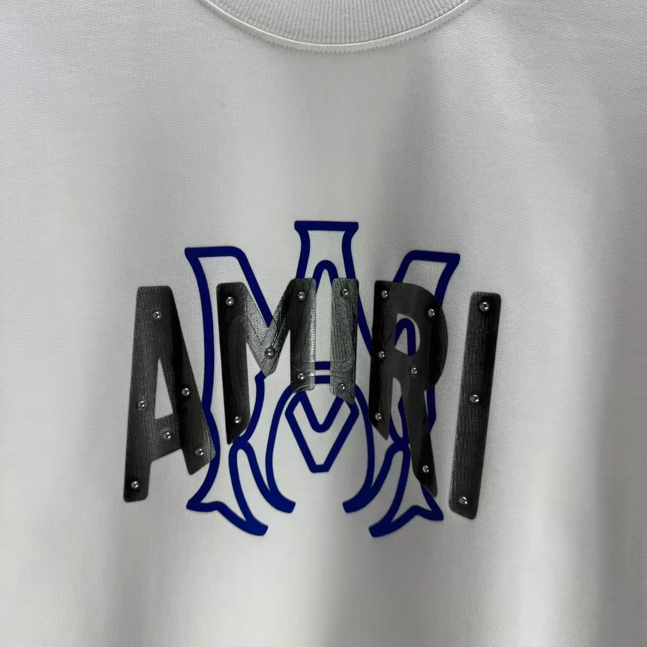 P210 AMIRI* 2025 autumn and winter new round neck sweatshirt 400g terry cotton letter flocking➕3D printing Color: Black White Gray Dark Blue Size: S M L XL XXL